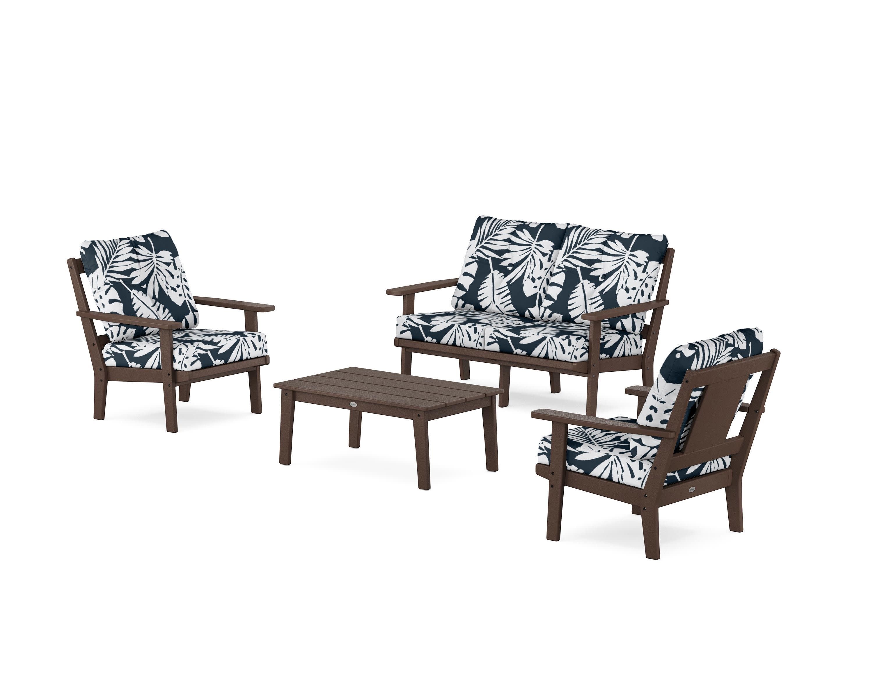 Prairie 4-Piece Deep Seating Set with Loveseat in Mahogany / Leaf Marine Indigo
