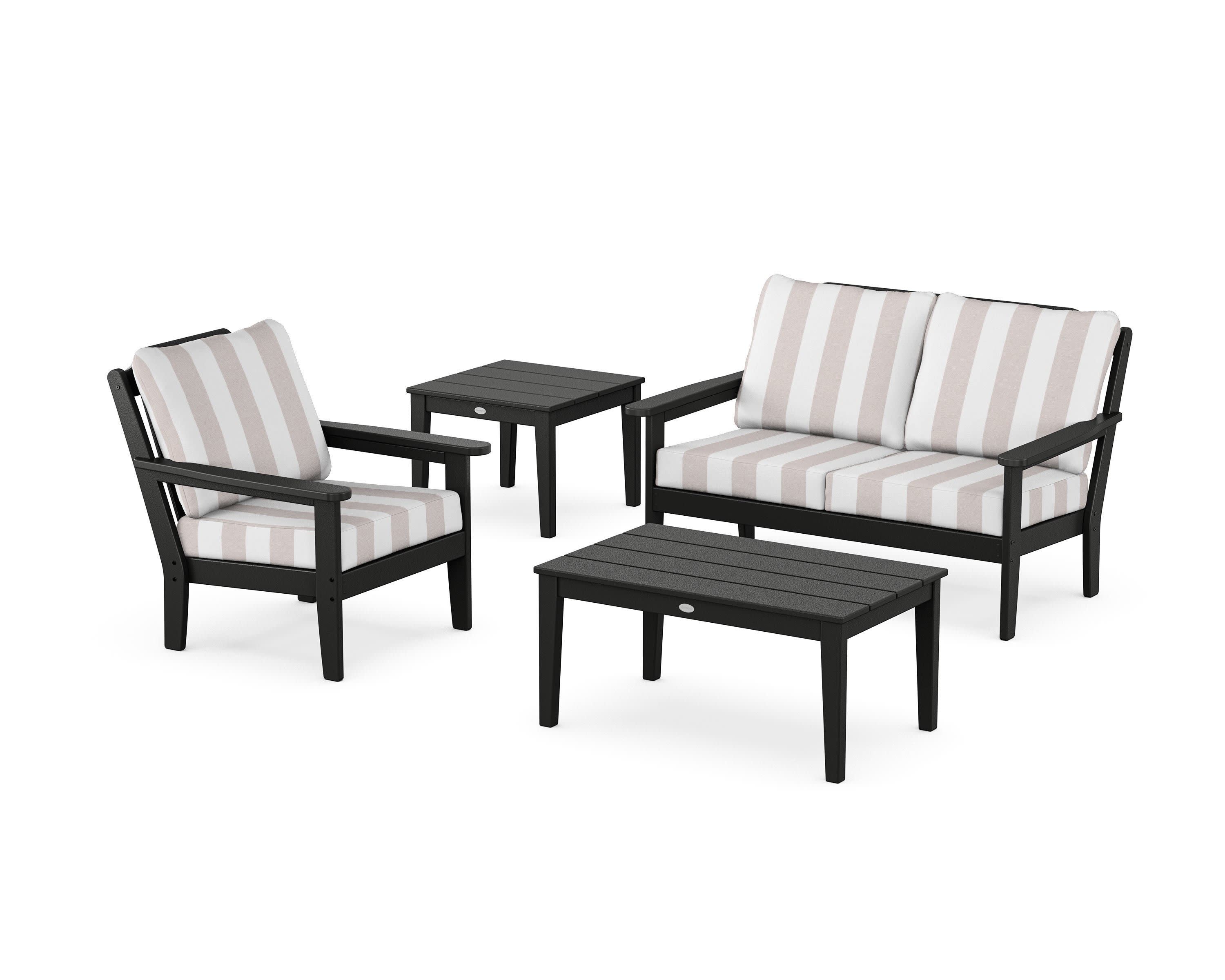 Wovendale 4-Piece Deep Seating Set in Black / Cabana Stripe Dune Burlap