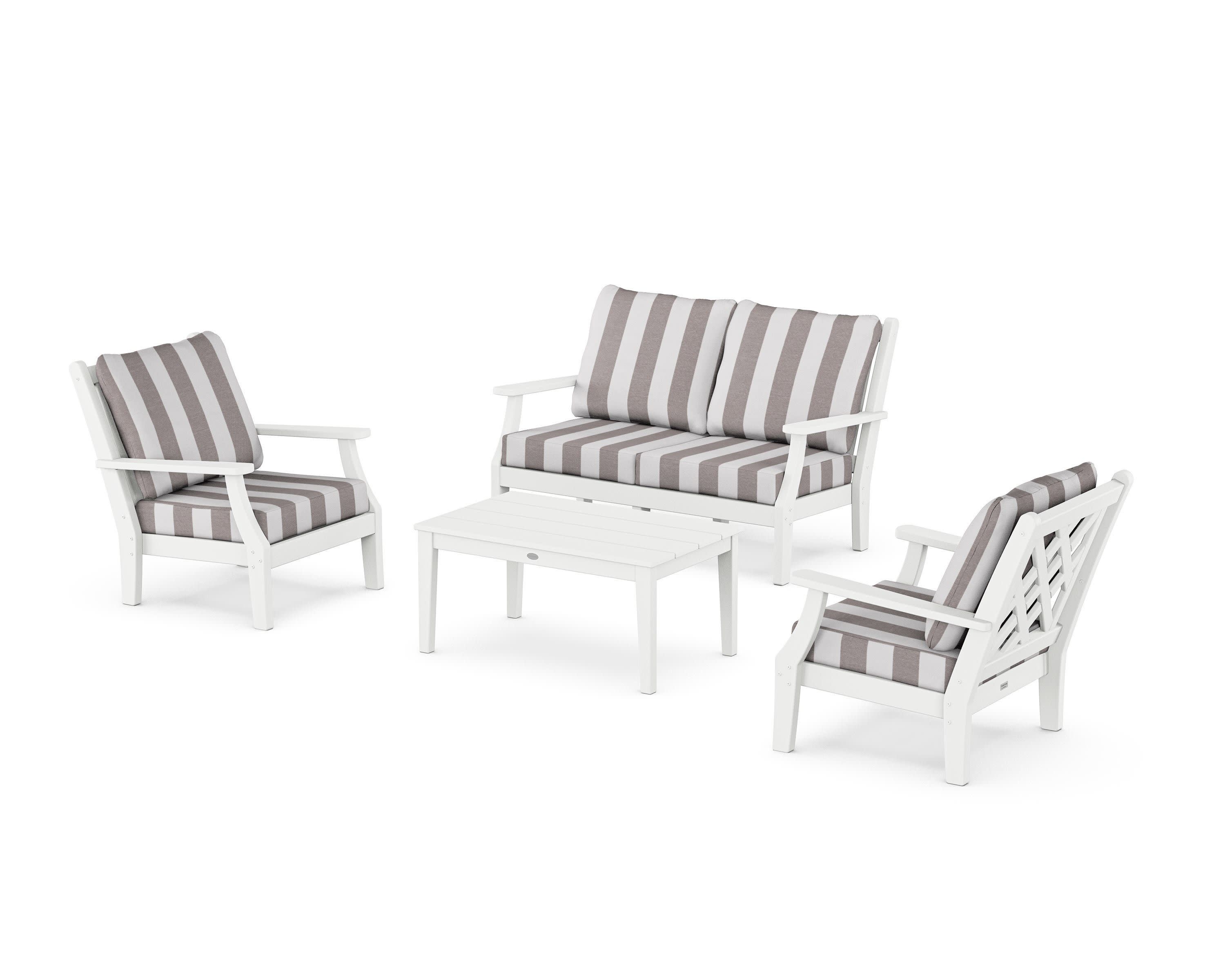 Wovendale 4-Piece Deep Seating Set with Loveseat in White / Cabana Stripe Grey Mist