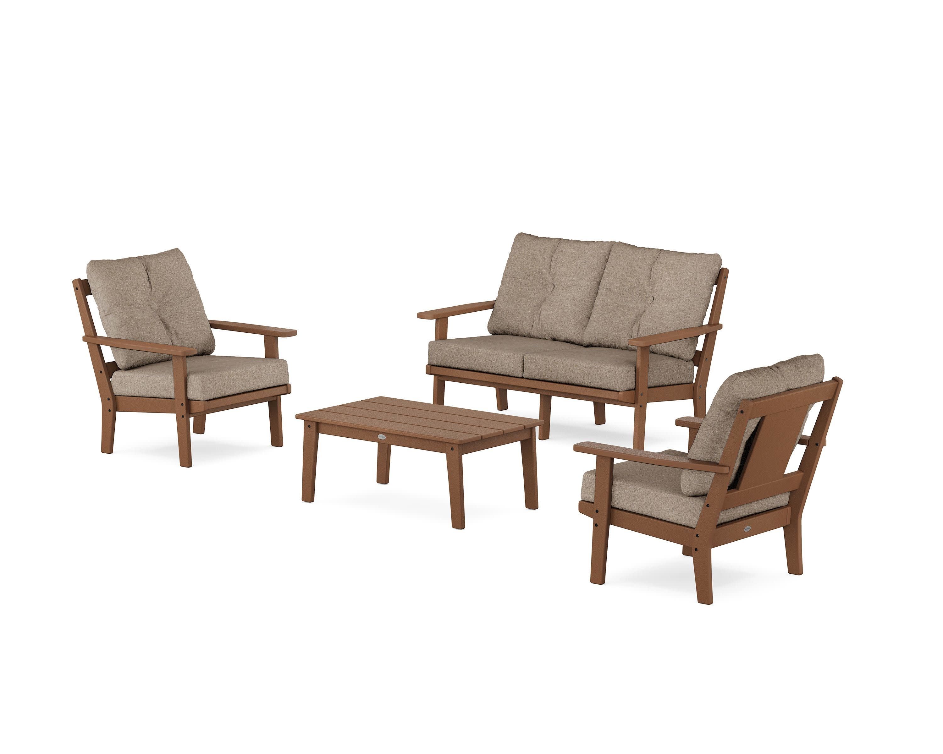 Prairie 4-Piece Deep Seating Set with Loveseat in Teak / Spiced Burlap