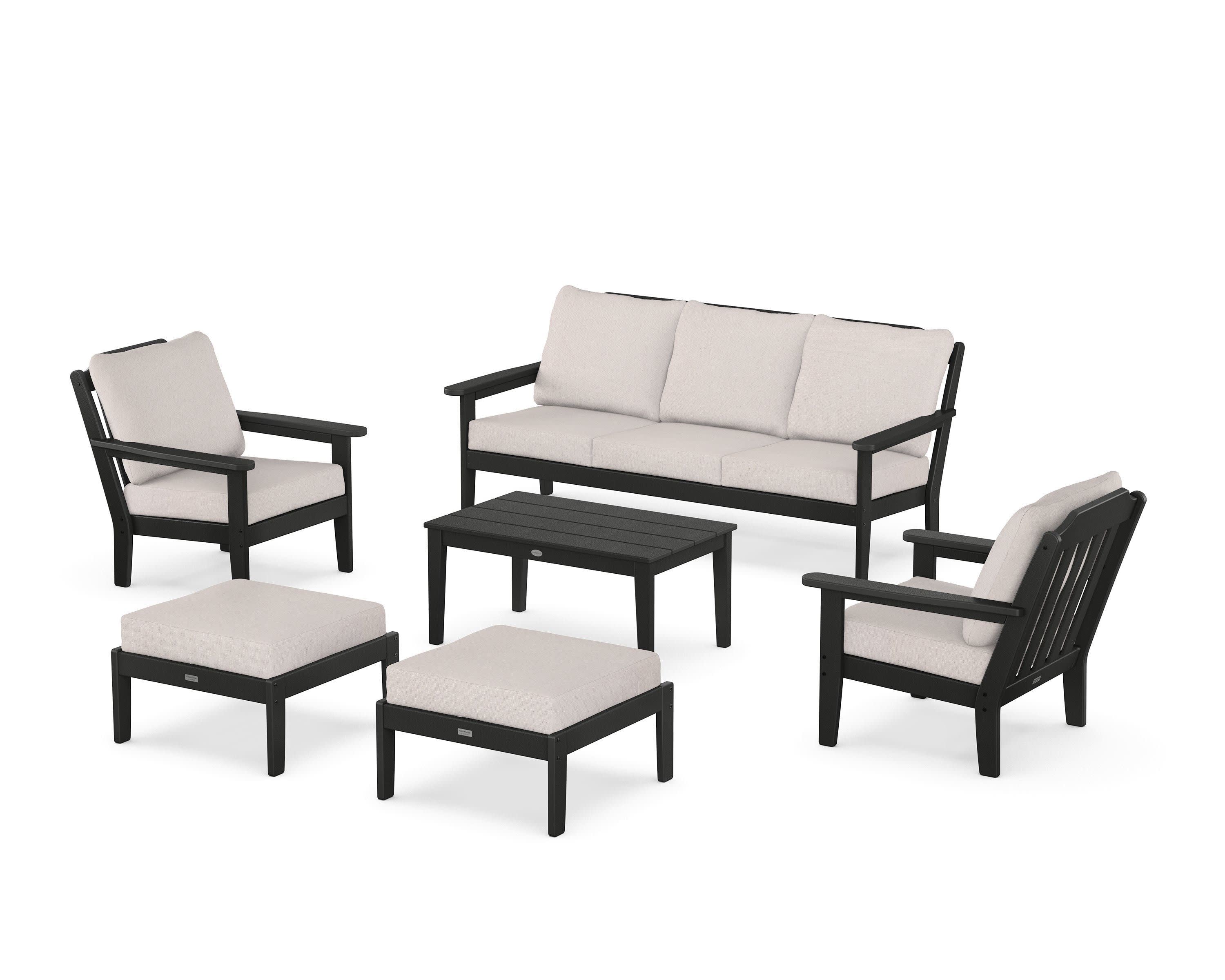 Cottage 6-Piece Lounge Sofa Set in Black / Dune Burlap