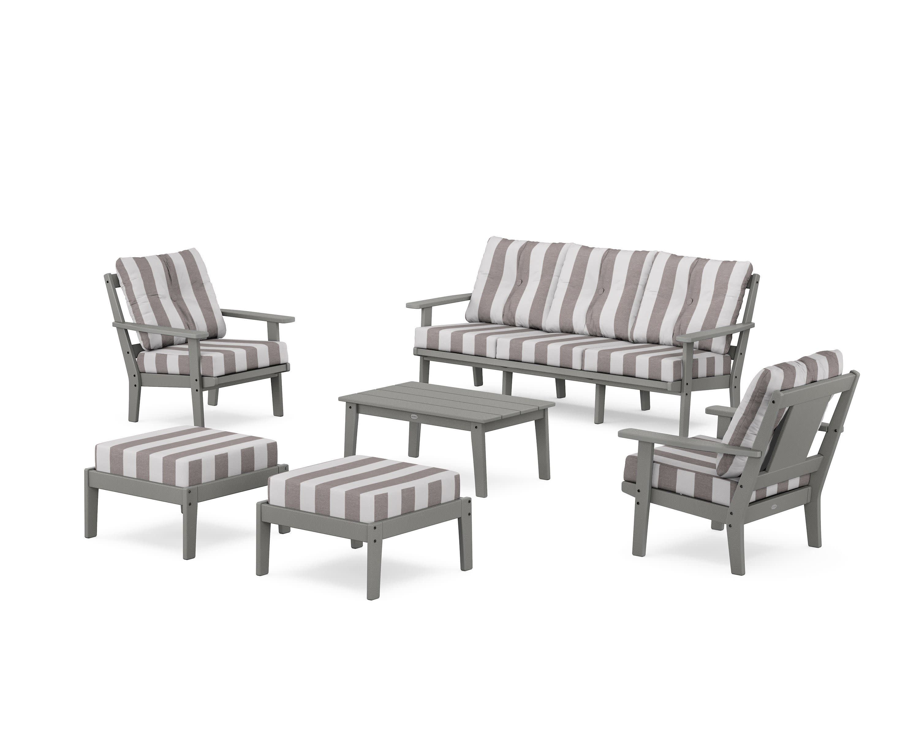 Prairie 6-Piece Lounge Sofa Set in Slate Grey / Cabana Stripe Grey Mist