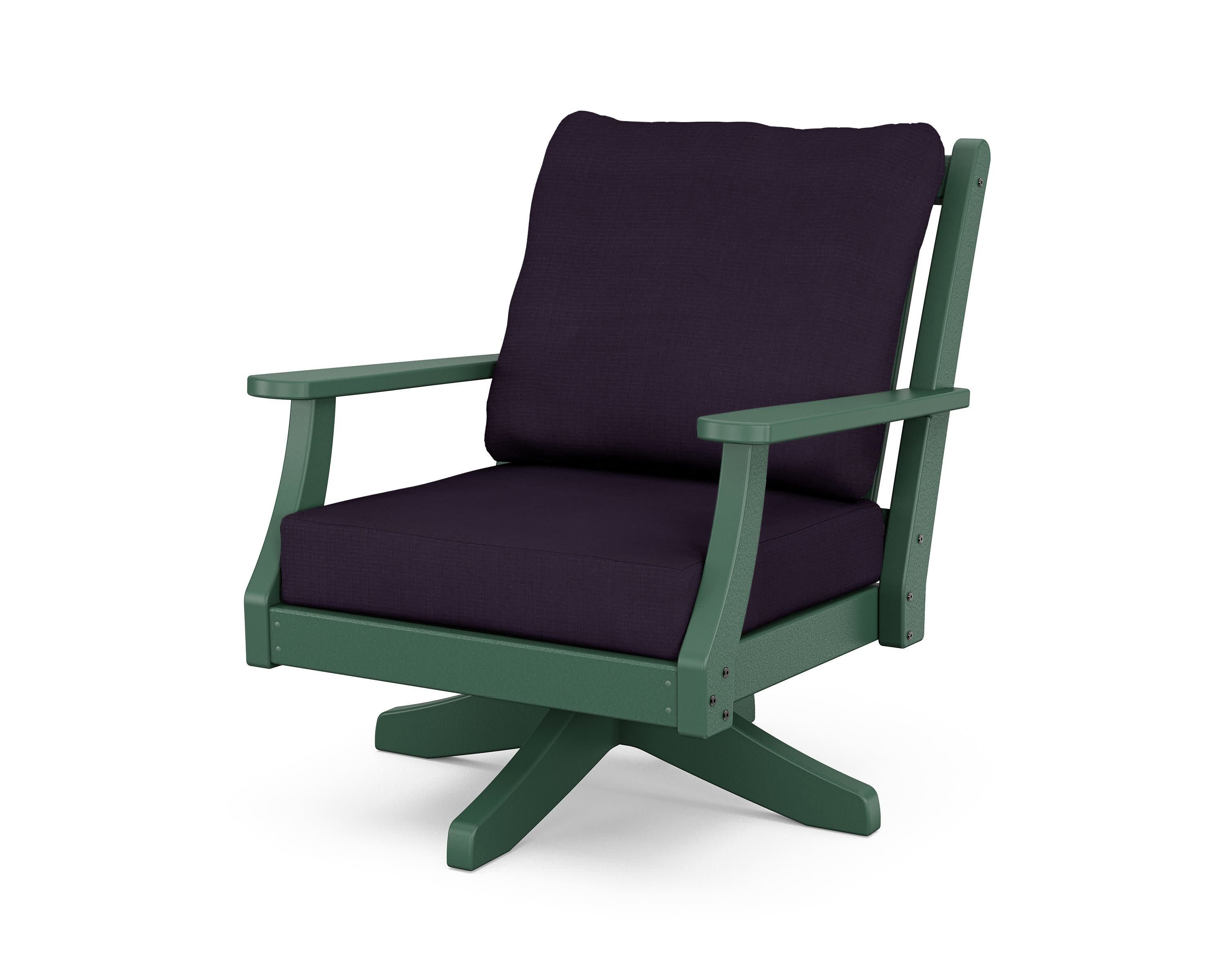 Wovendale Deep Seating Swivel Chair in Green / Navy Linen