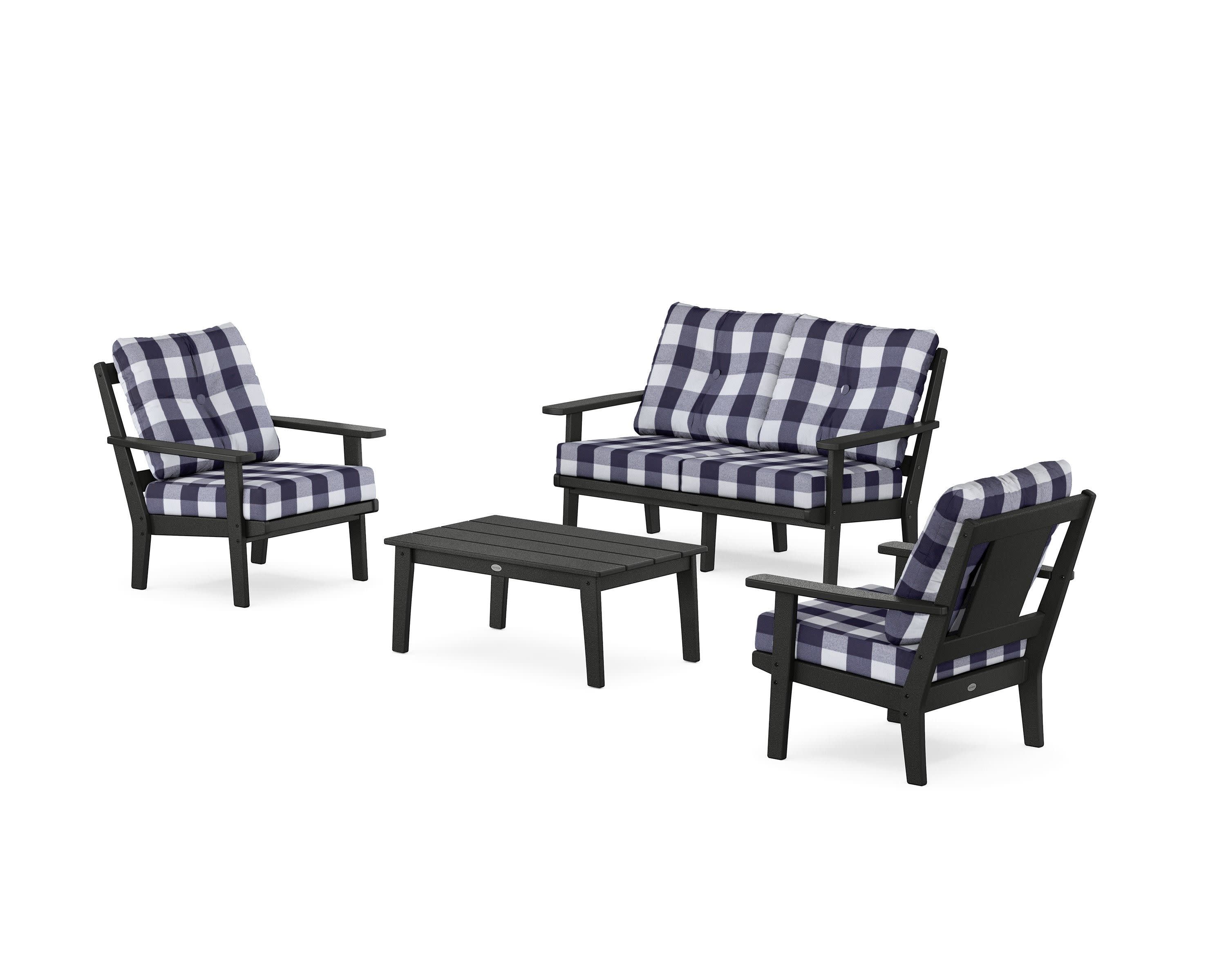 Prairie 4-Piece Deep Seating Set with Loveseat in Black / Buffalo Plaid Navy