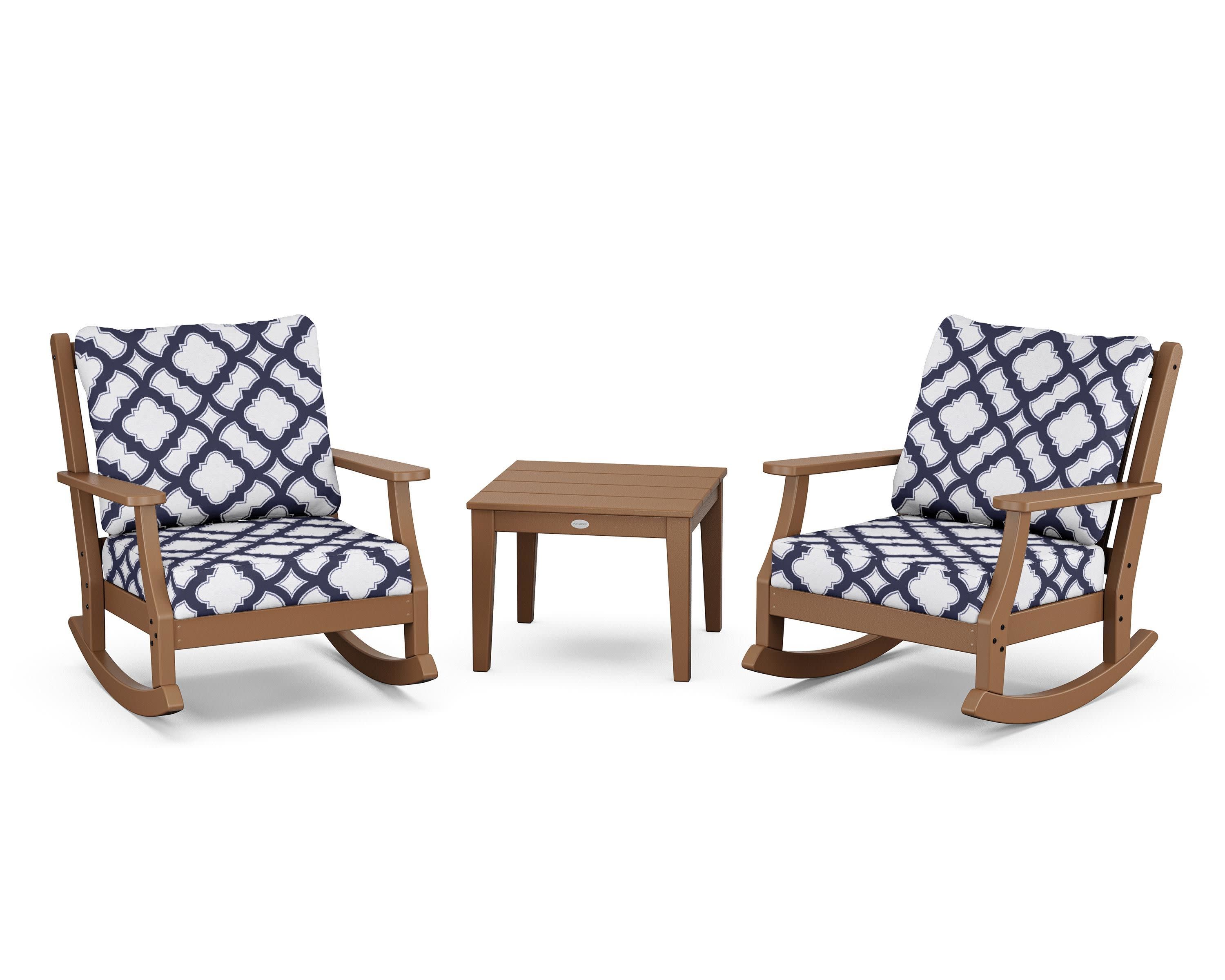 Wovendale 3-Piece Deep Seating Rocker Set in Teak / Trellis Navy