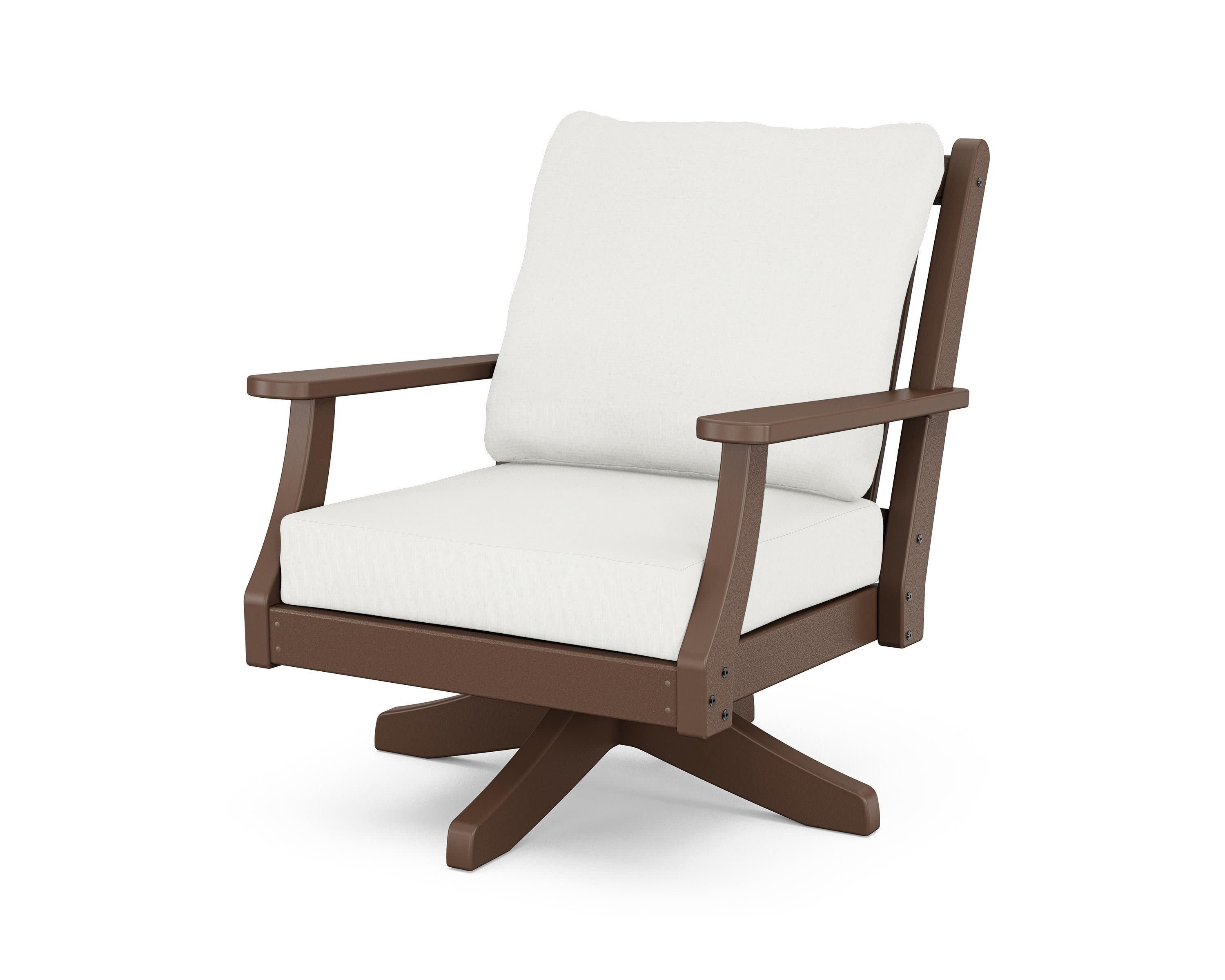 Wovendale Deep Seating Swivel Chair in Mahogany / Natural Linen