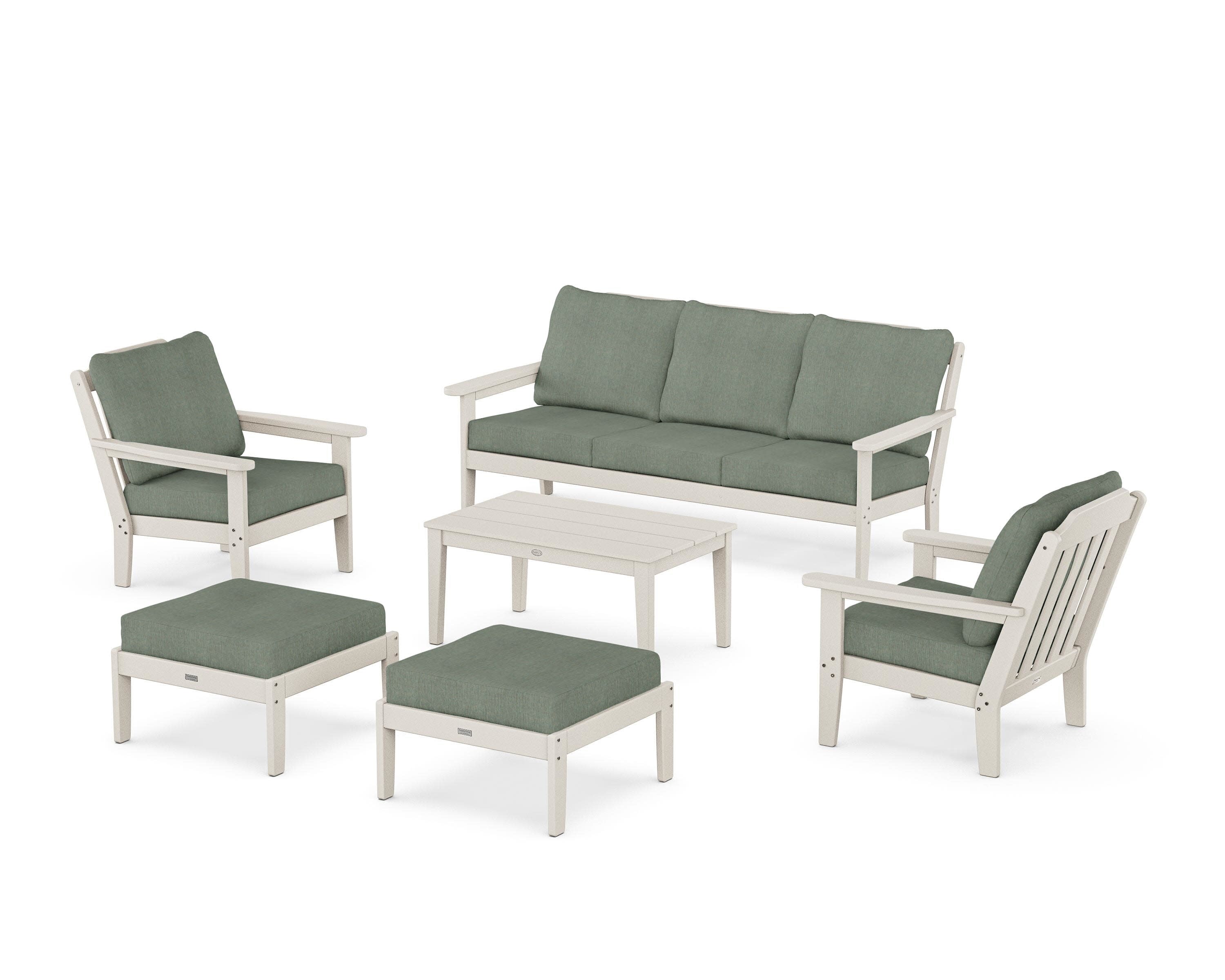 Cottage 6-Piece Lounge Sofa Set in Sand / Cast Sage
