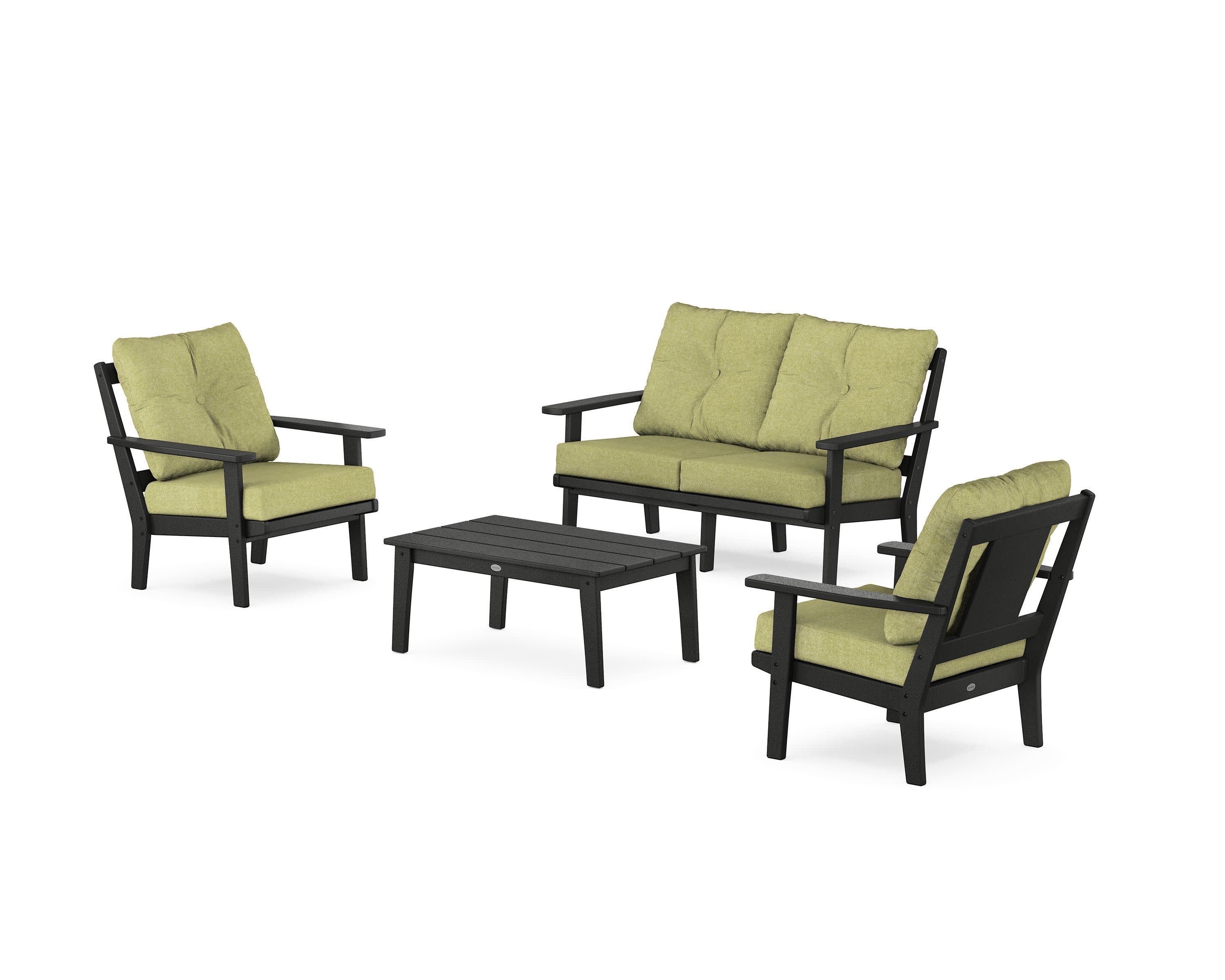 Prairie 4-Piece Deep Seating Set with Loveseat in Black / Chartreuse Boucle