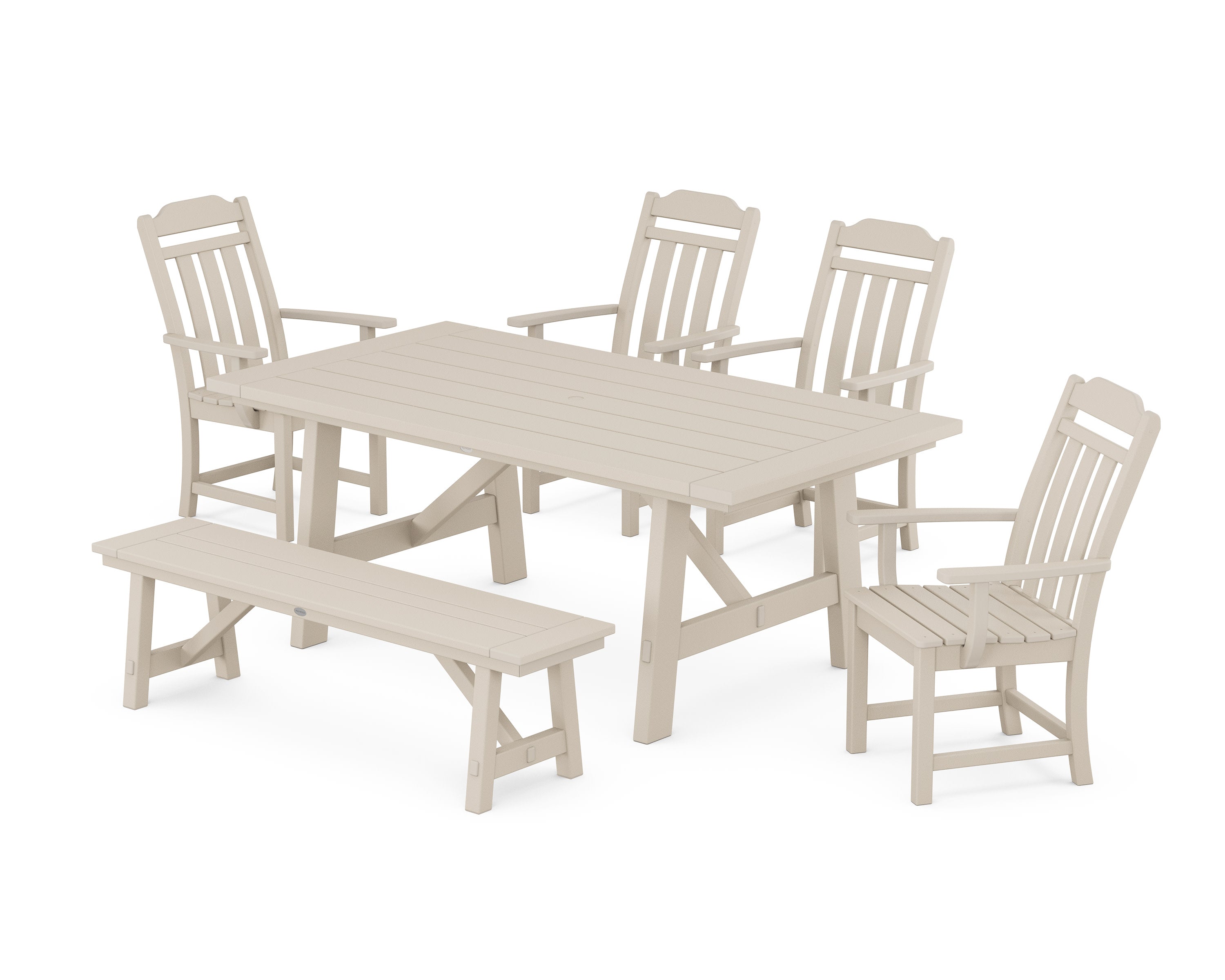 Cottage 6-Piece Rustic Farmhouse Dining Set with Bench in Sand