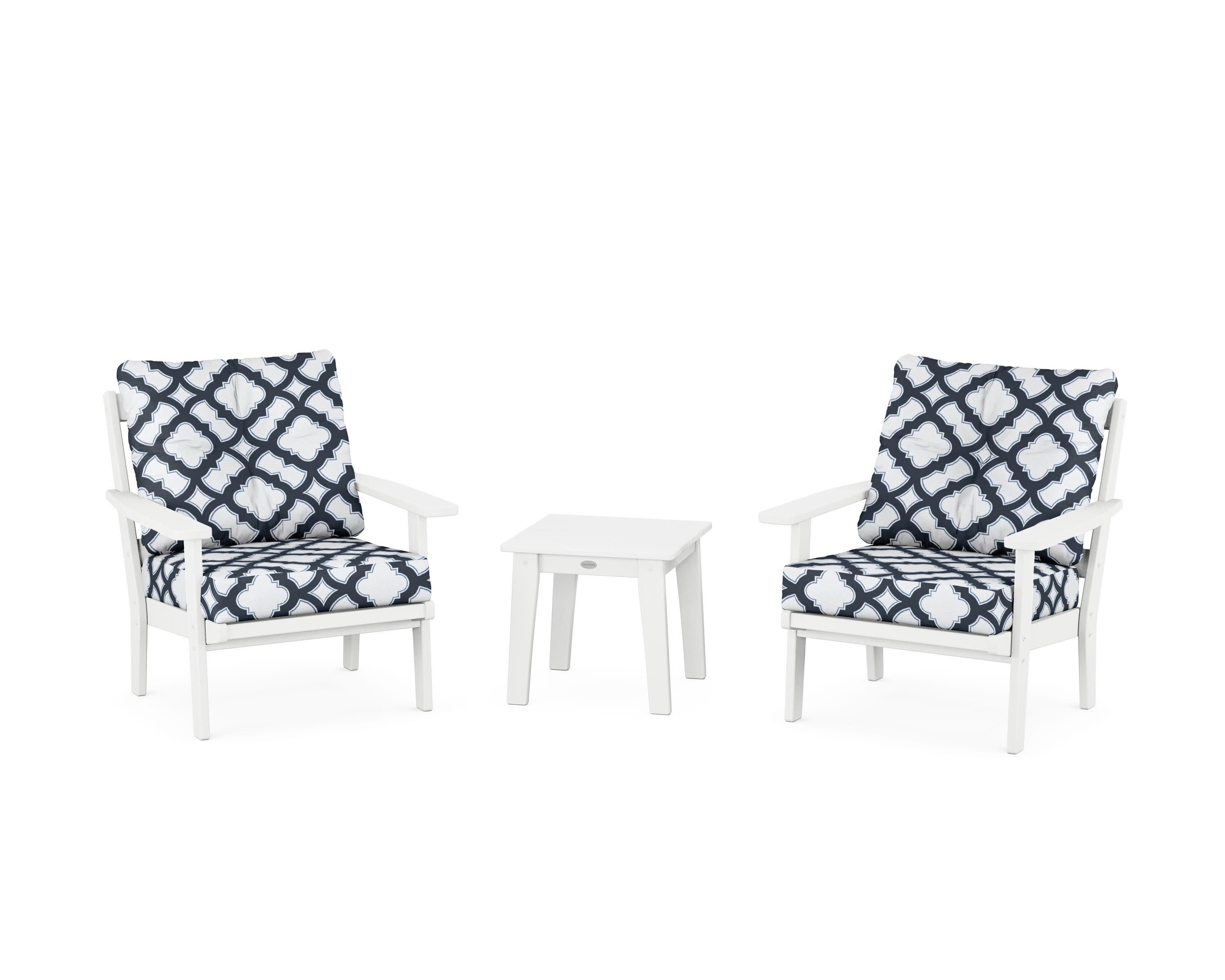 Prairie 3-Piece Deep Seating Set in White / Trellis Marine Indigo