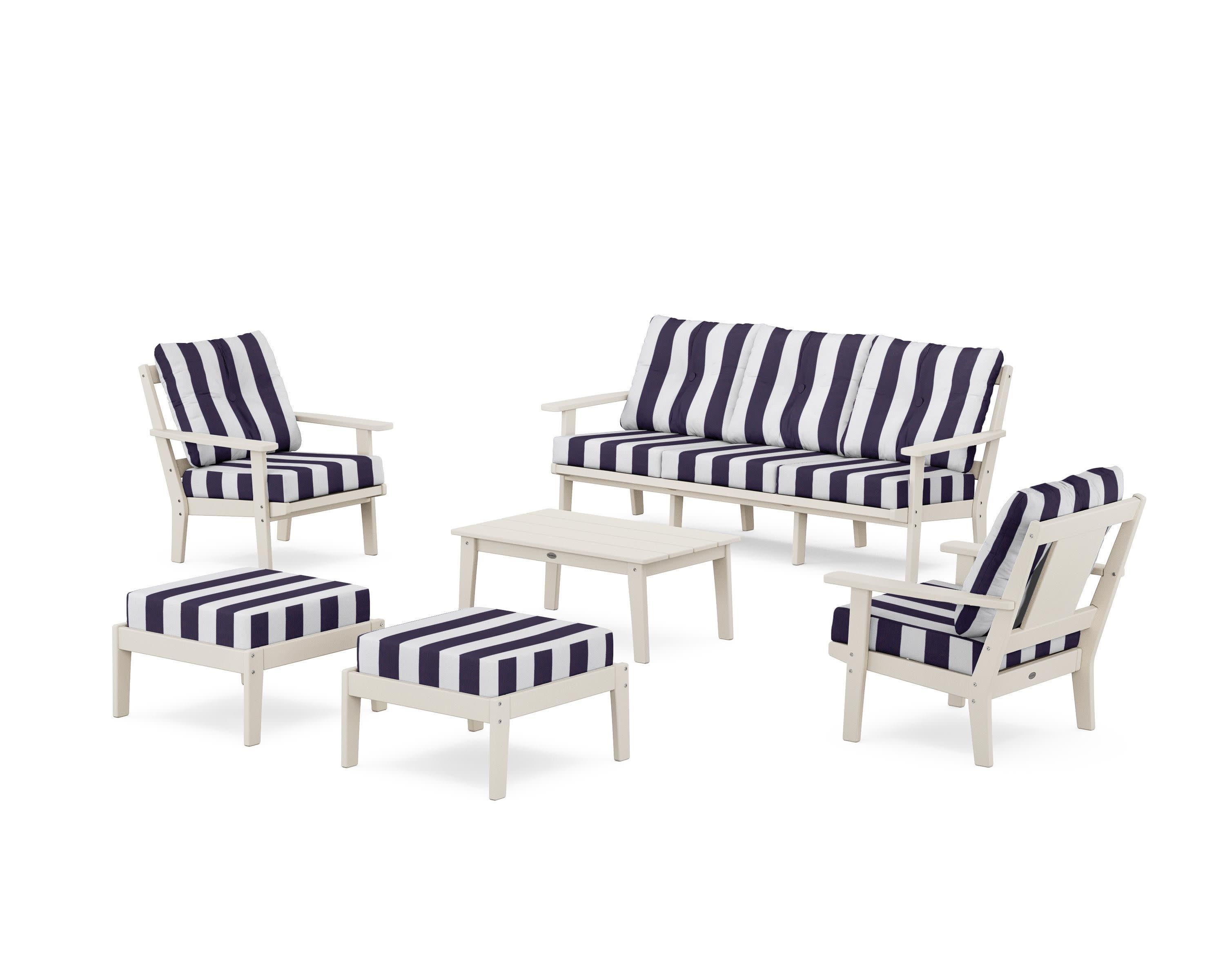 Prairie 6-Piece Lounge Sofa Set in Sand / Cabana Stripe Navy