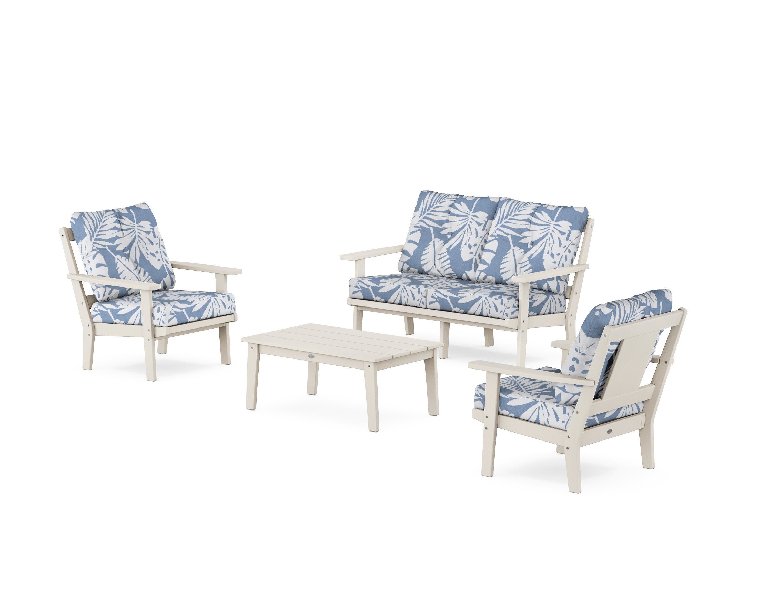 Prairie 4-Piece Deep Seating Set with Loveseat in Sand / Leaf Sky Blue
