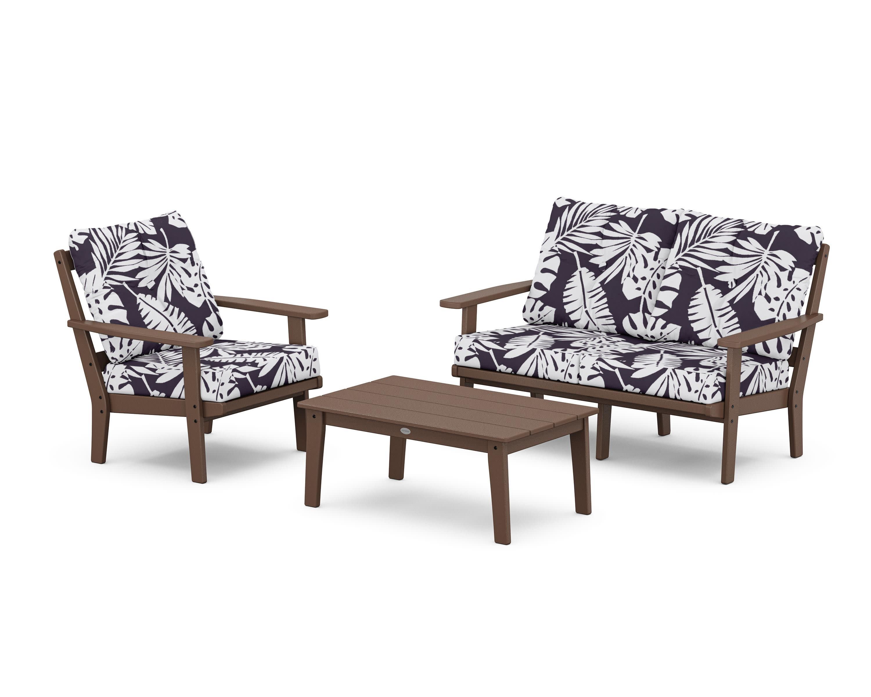 Prairie 3-Piece Deep Seating Set with Loveseat in Mahogany / Leaf Navy