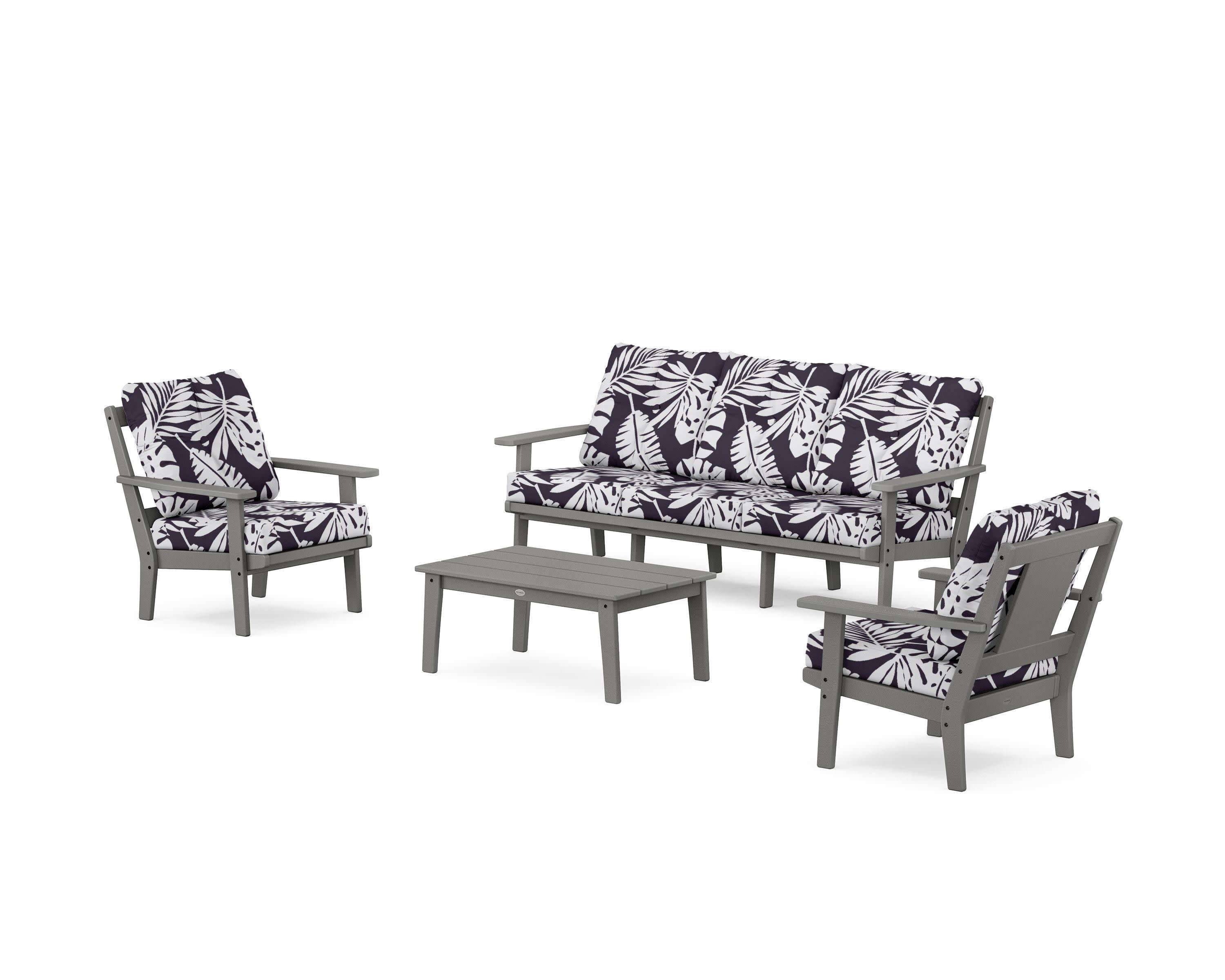 Prairie 4-Piece Deep Seating Set with Sofa in Slate Grey / Leaf Navy
