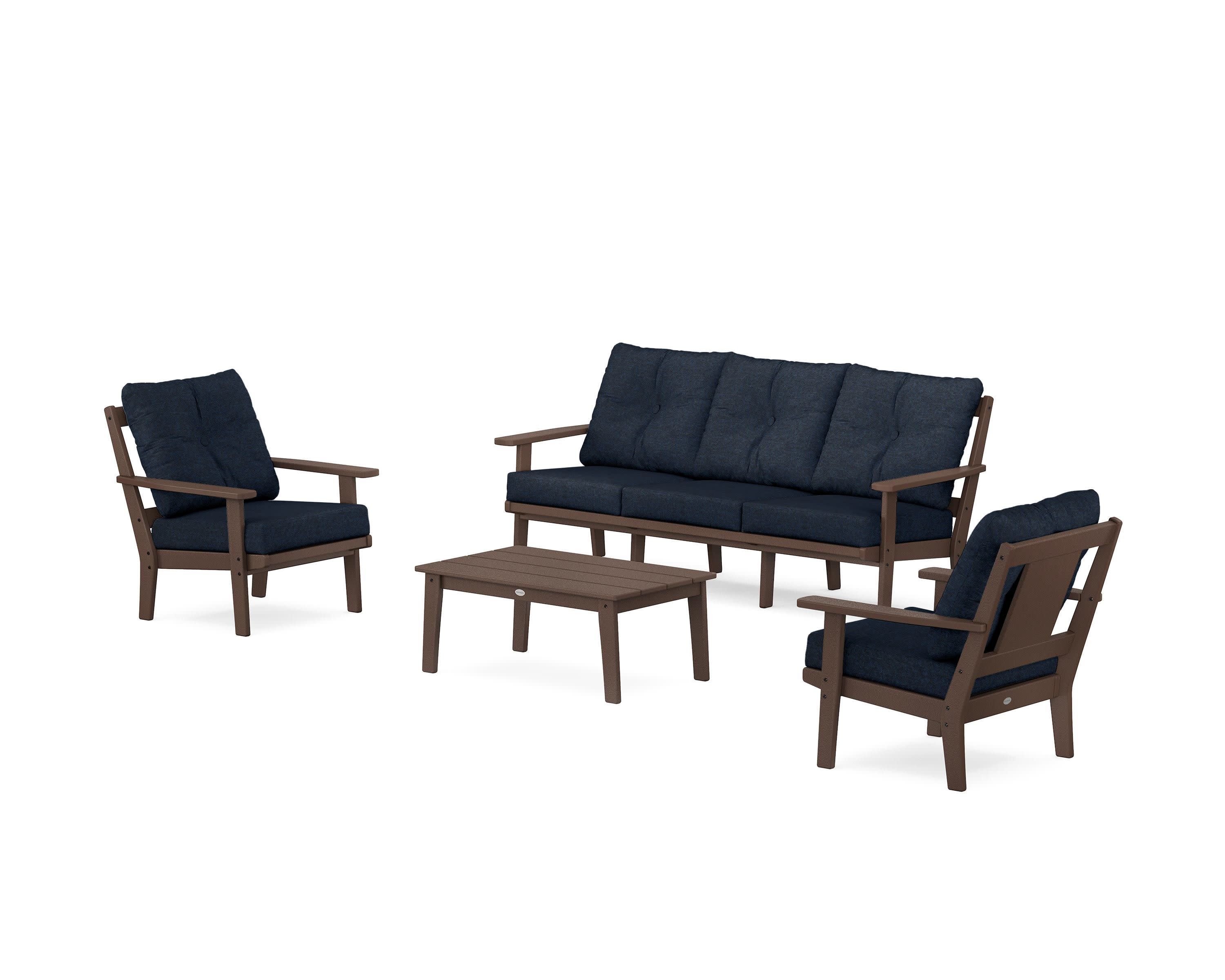 Prairie 4-Piece Deep Seating Set with Sofa in Mahogany / Marine Indigo