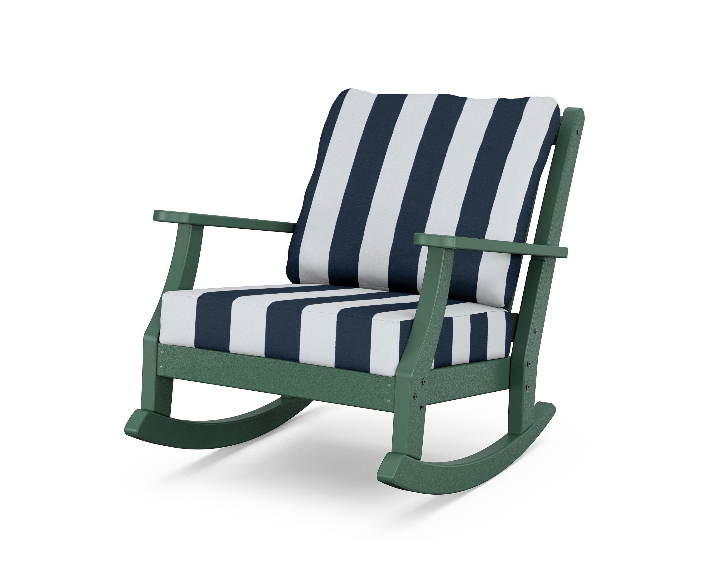 Wovendale Deep Seating Rocking Chair in Green / Cabana Stripe Marine Indigo