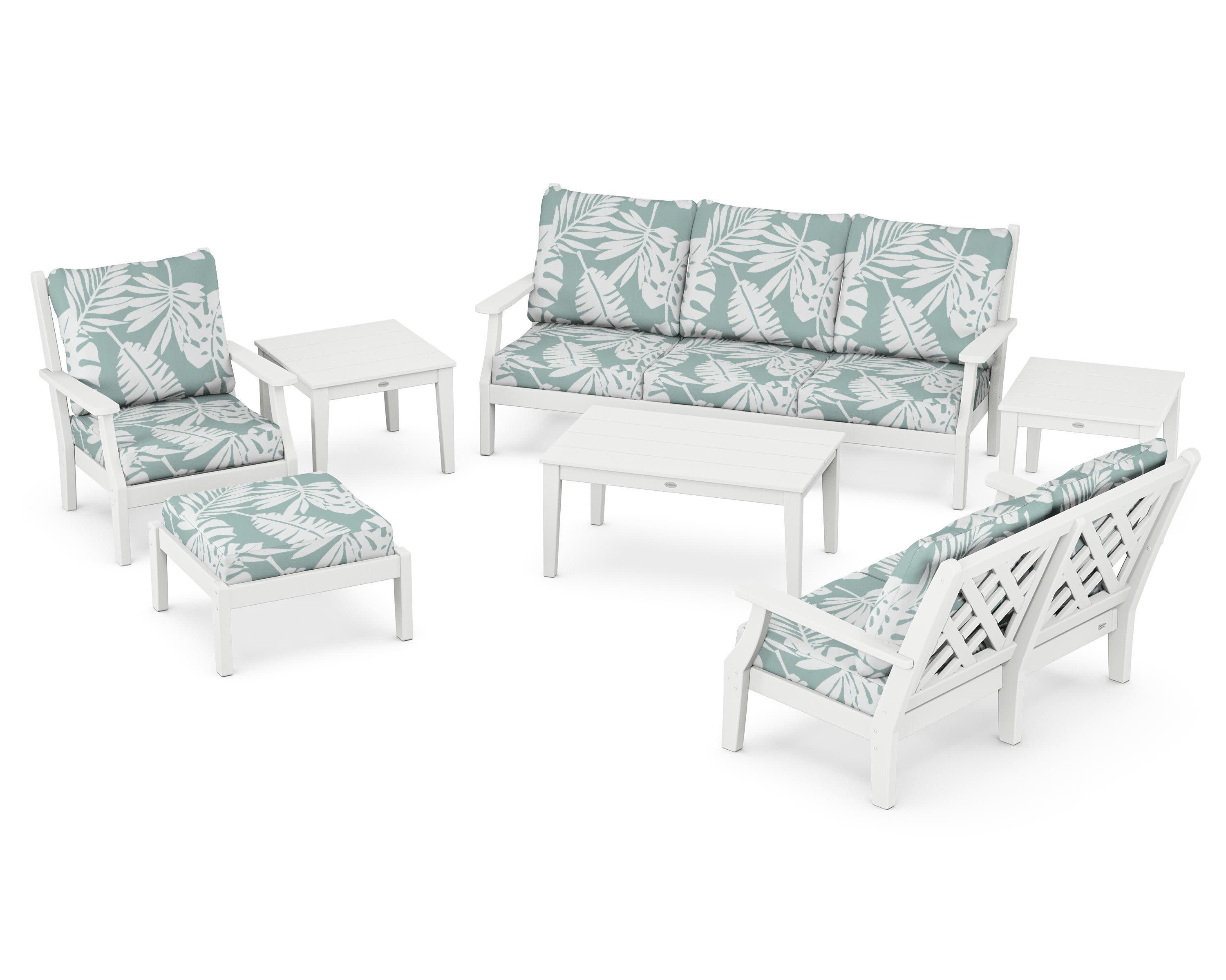 Wovendale 7-Piece Deep Seating Set in White / Leaf Glacier Spa