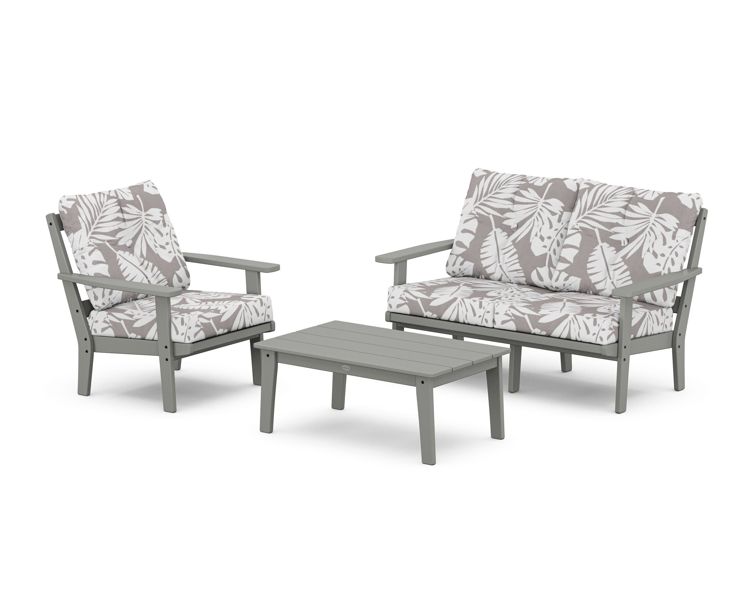 Prairie 3-Piece Deep Seating Set with Loveseat in Slate Grey / Leaf Grey Mist