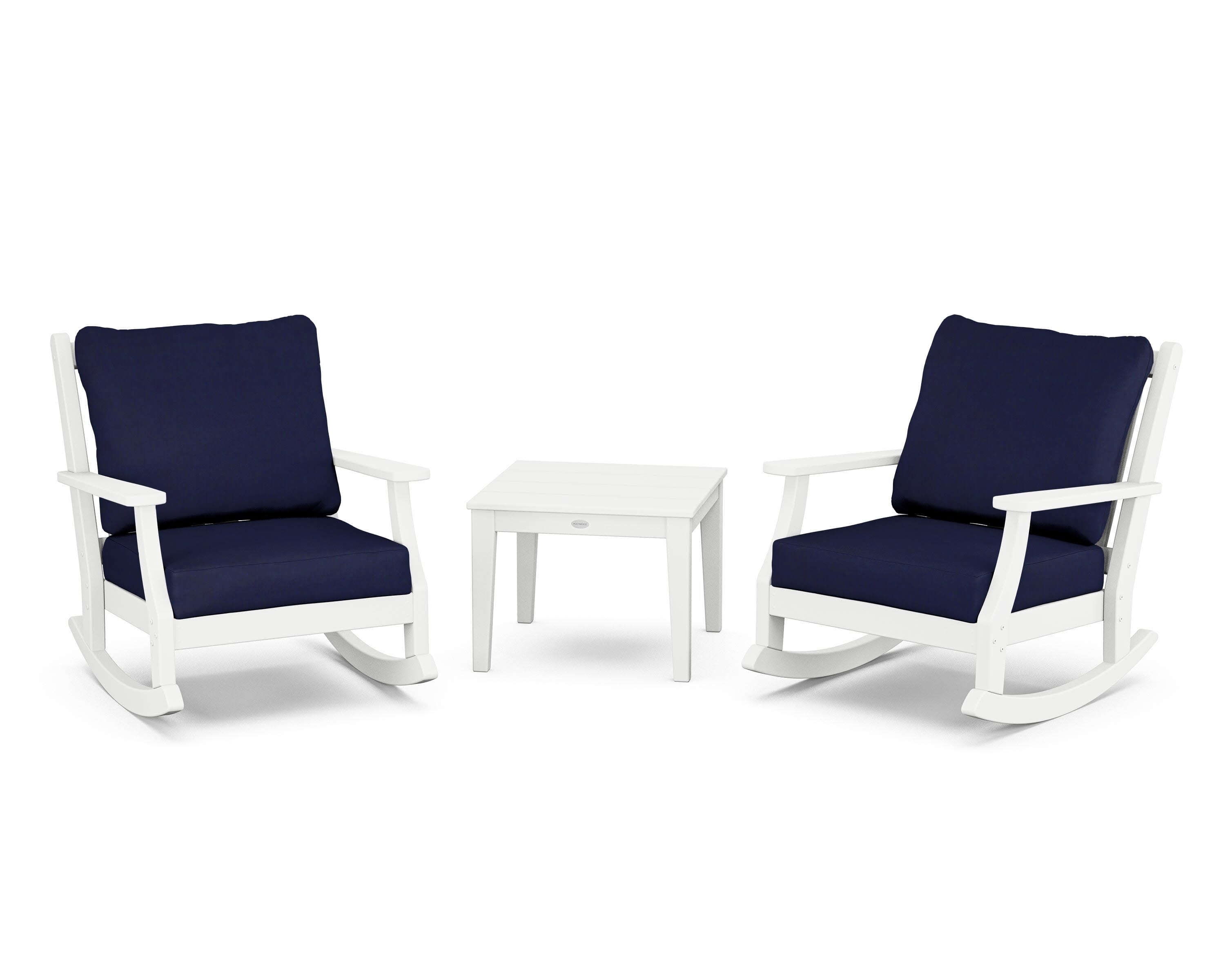 Wovendale 3-Piece Deep Seating Rocker Set in White / Navy