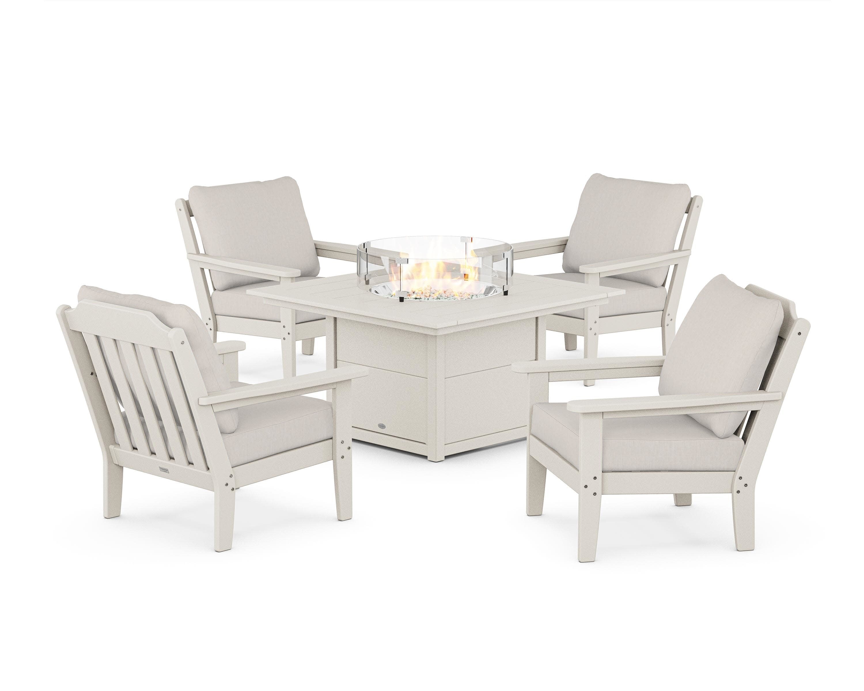 Cottage 5-Piece Deep Seating Set with Fire Pit Table in Sand / Cast Ash