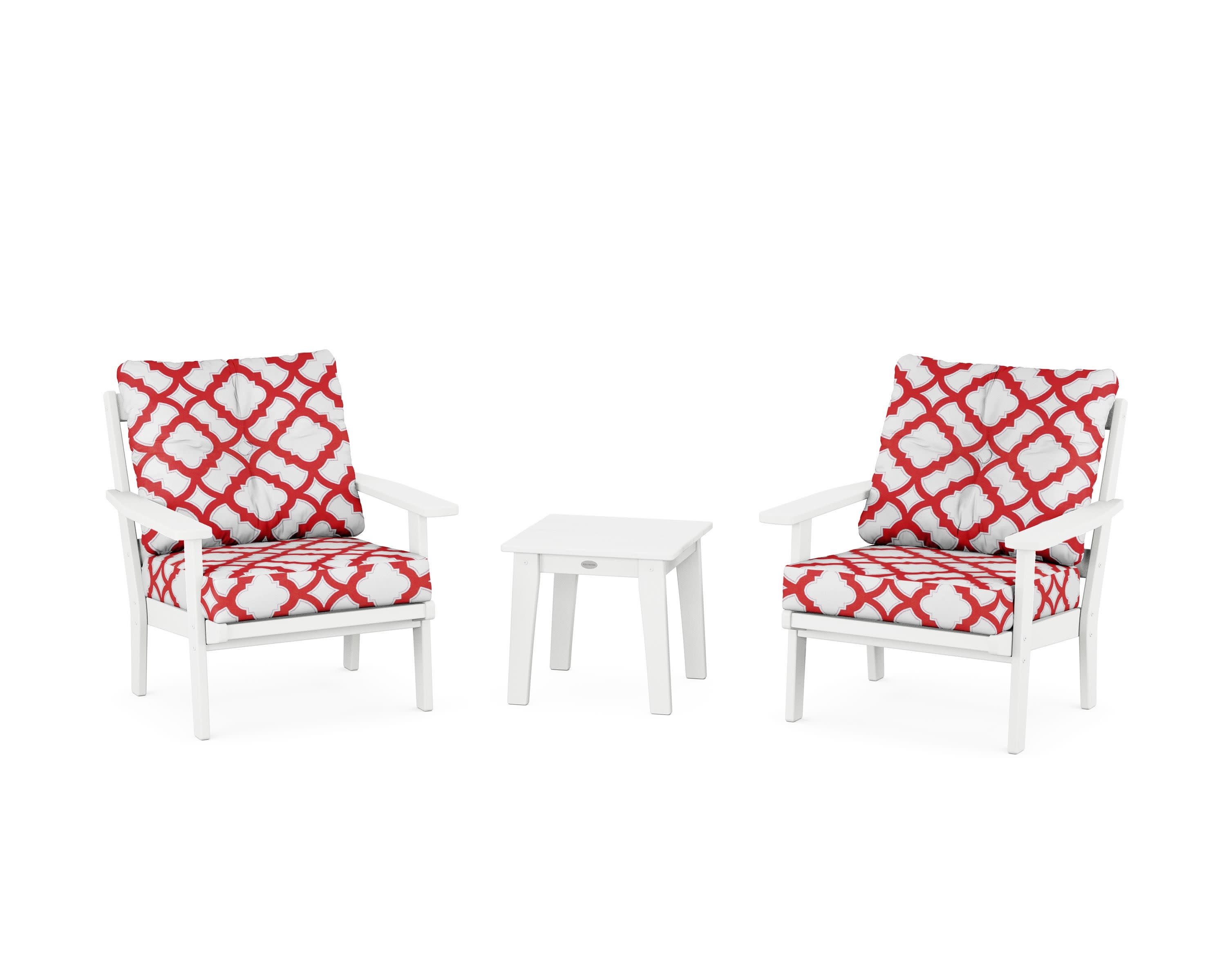 Prairie 3-Piece Deep Seating Set in White / Trellis Crimson