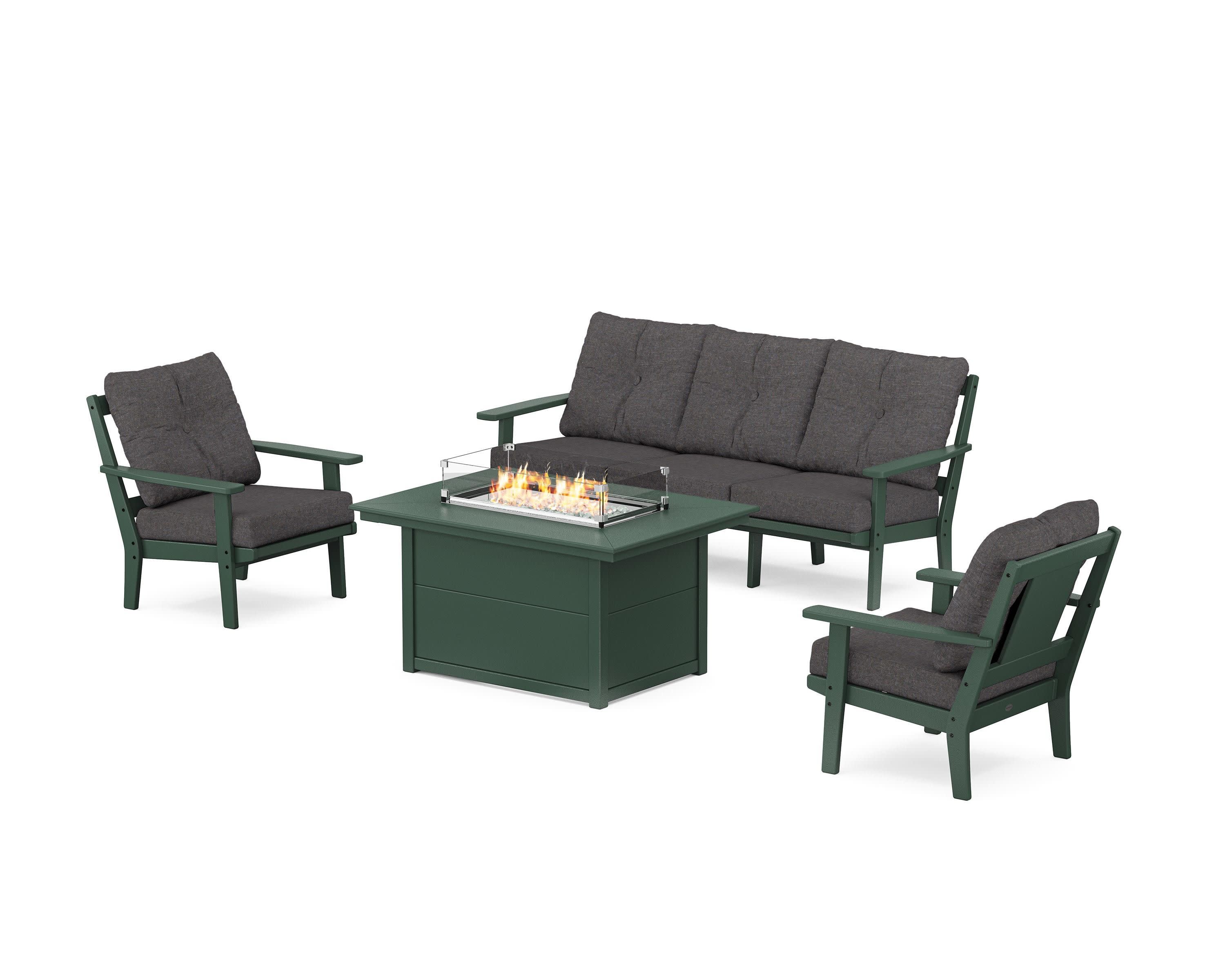 Prairie Deep Seating Fire Pit Table Set in Green / Ash Charcoal