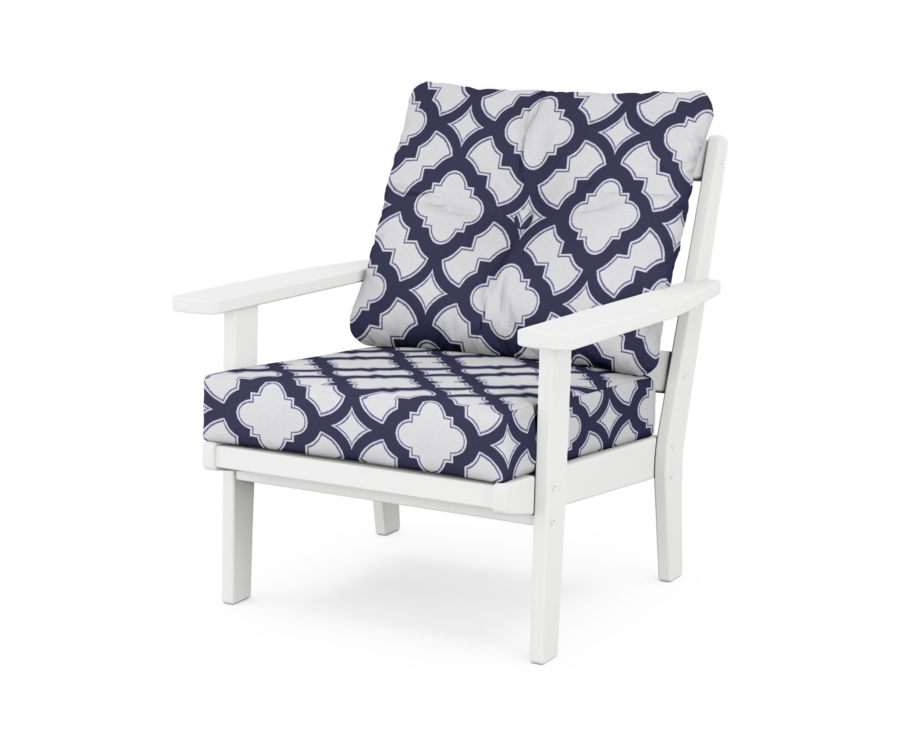 Prairie Deep Seating Chair in White / Trellis Navy