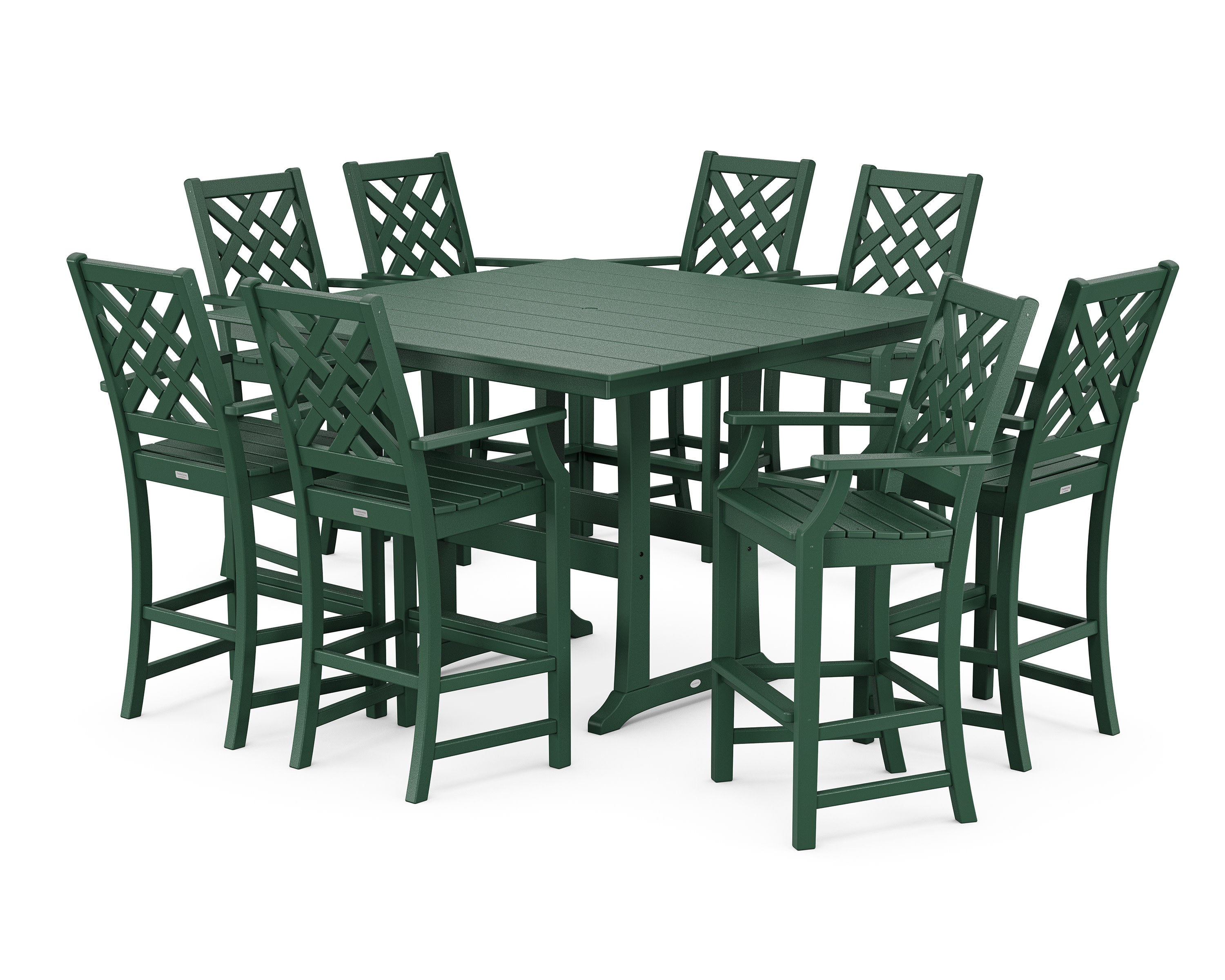 Wovendale 9-Piece Square Farmhouse Bar Set with Trestle Legs in Green