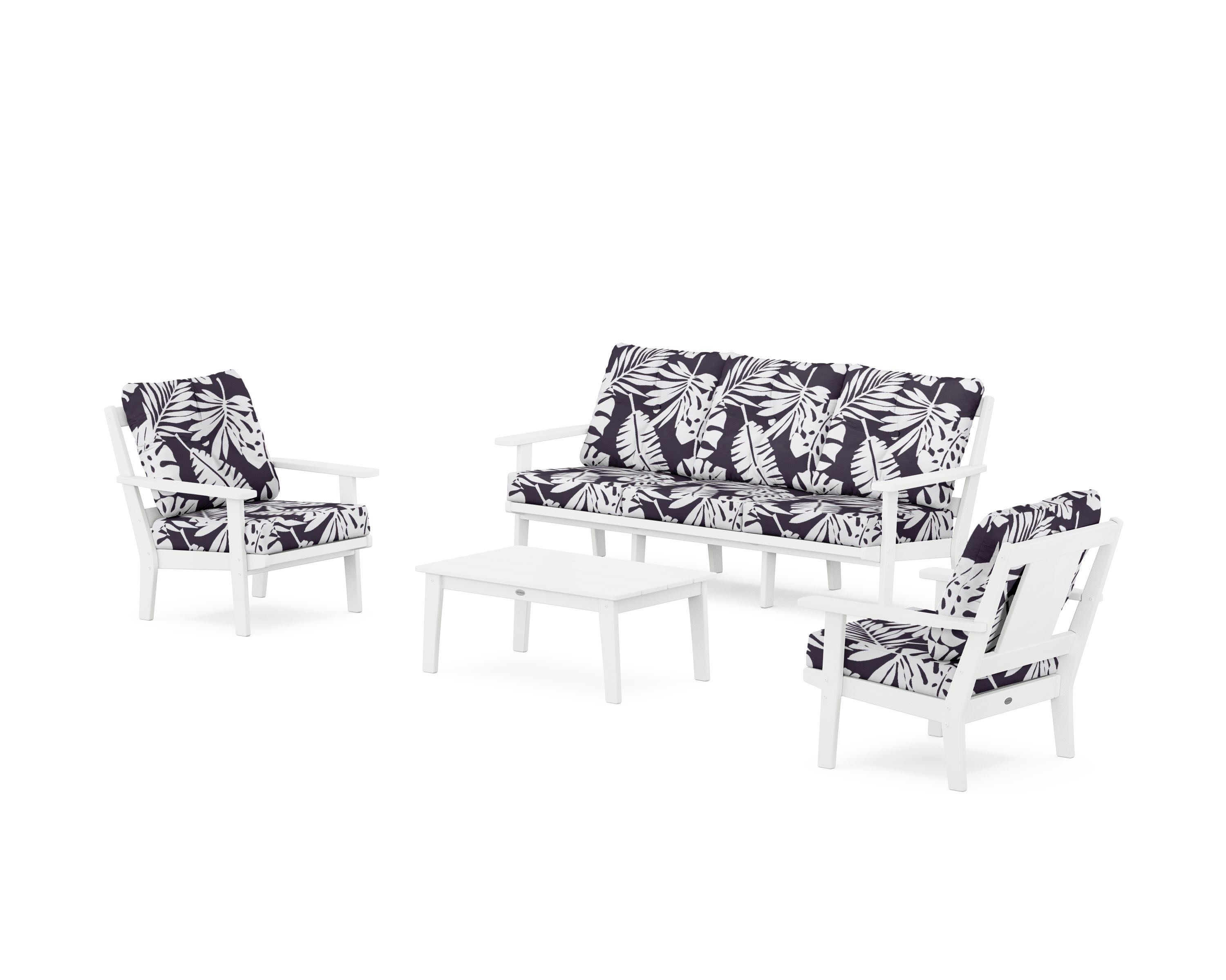 Prairie 4-Piece Deep Seating Set with Sofa in White / Leaf Navy