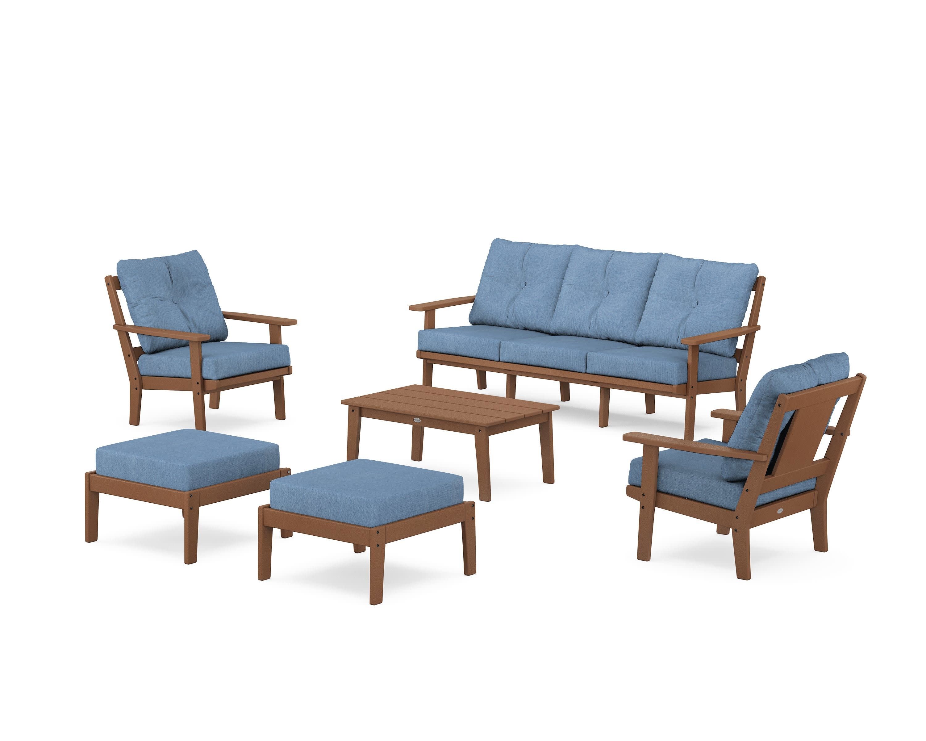 Prairie 6-Piece Lounge Sofa Set in Teak / Sky Blue