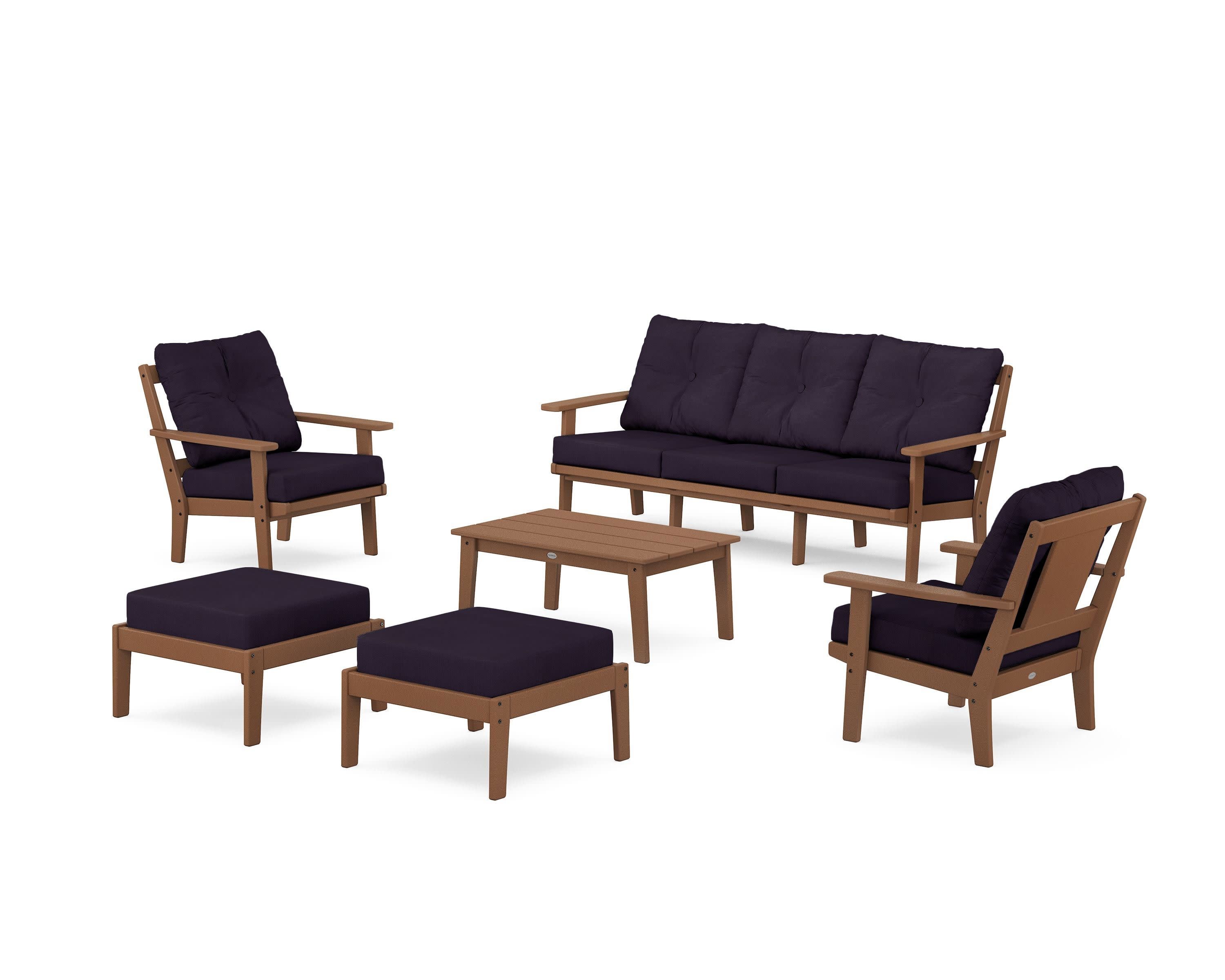 Prairie 6-Piece Lounge Sofa Set in Teak / Navy Linen