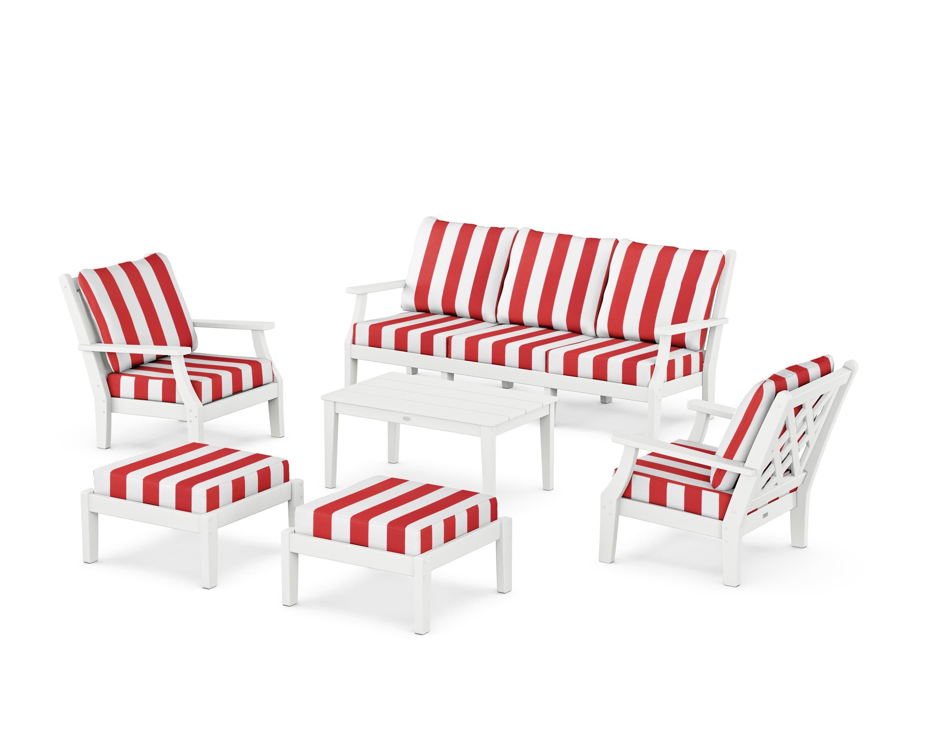 Wovendale 6-Piece Lounge Sofa Set in White / Cabana Stripe Crimson