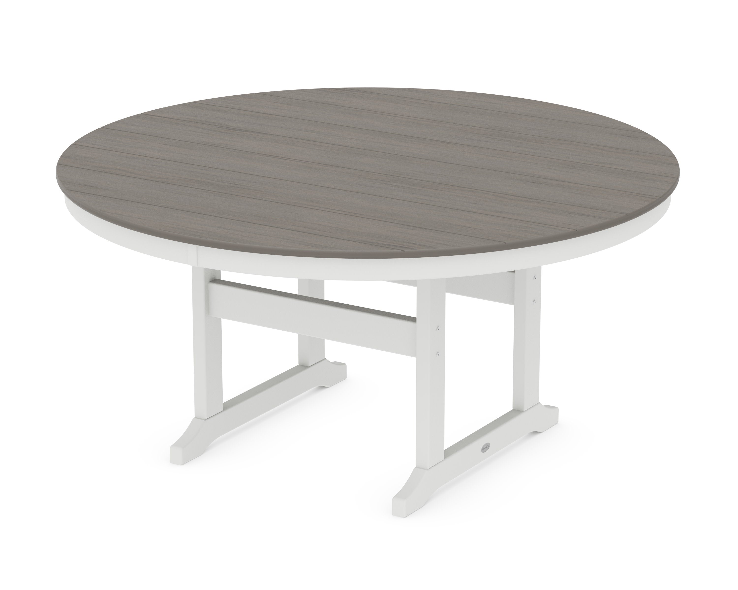 60" Round Farmhouse Dining Table in White / Driftwood
