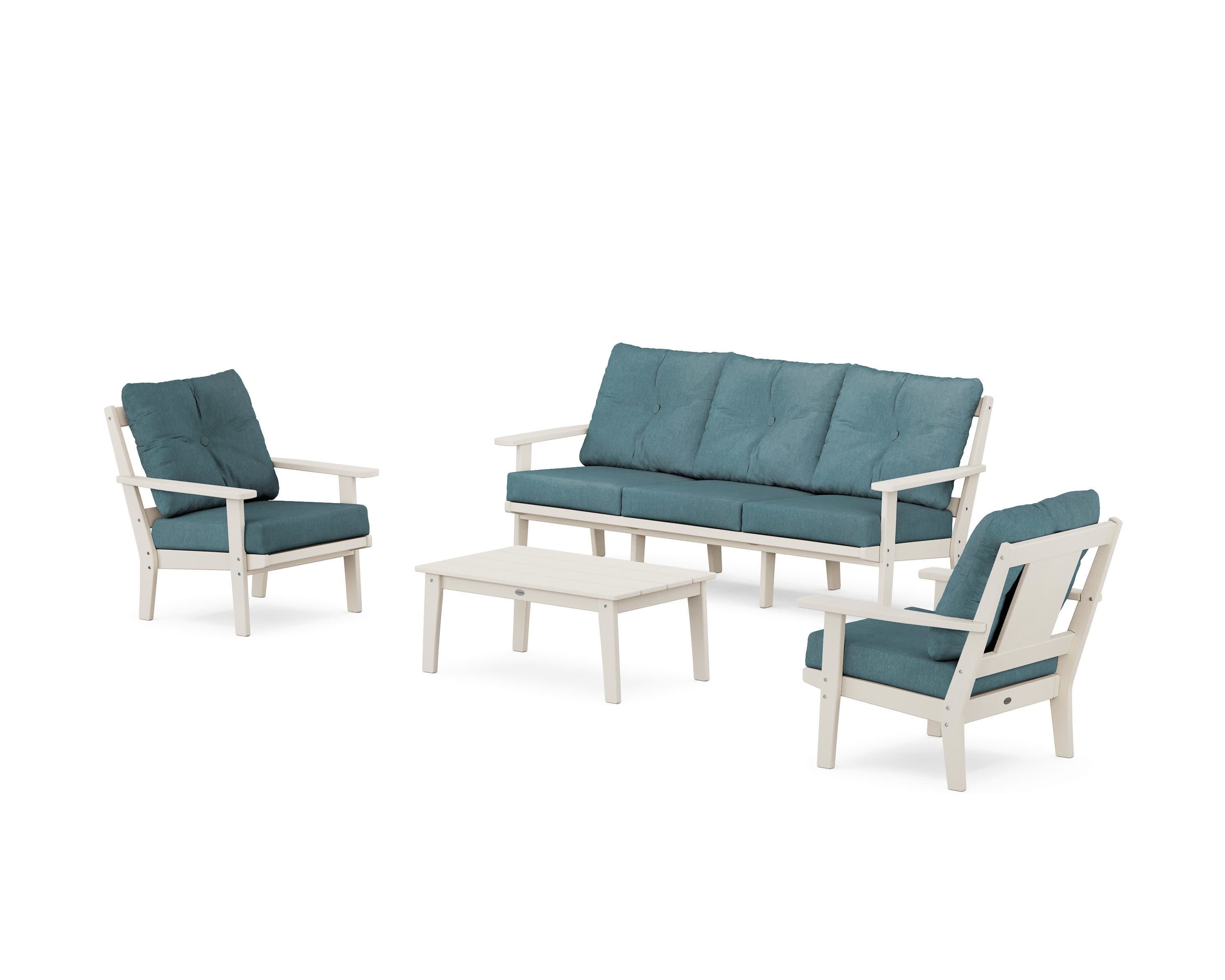 Prairie 4-Piece Deep Seating Set with Sofa in Sand / Ocean Teal