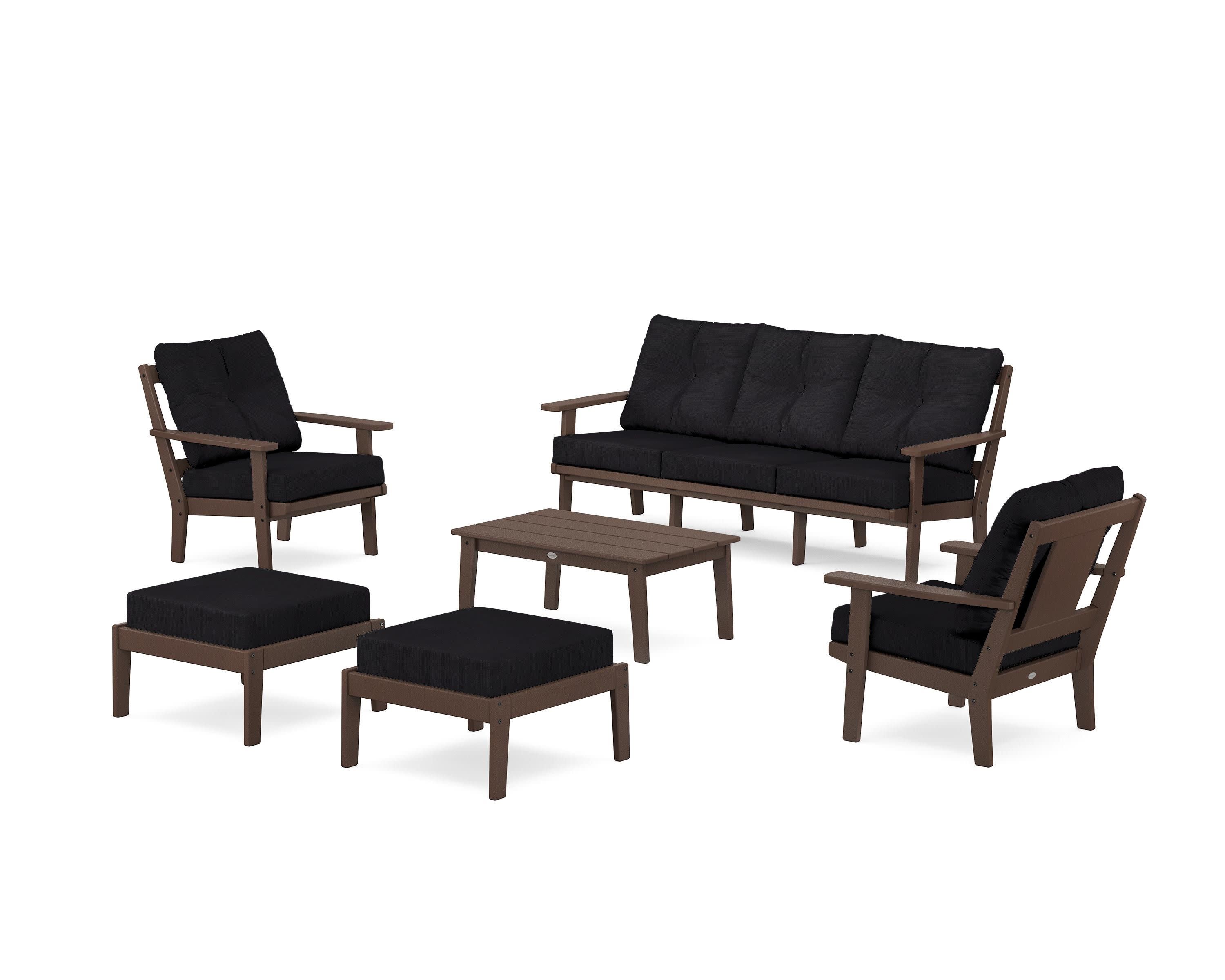Prairie 6-Piece Lounge Sofa Set in Mahogany / Midnight Linen