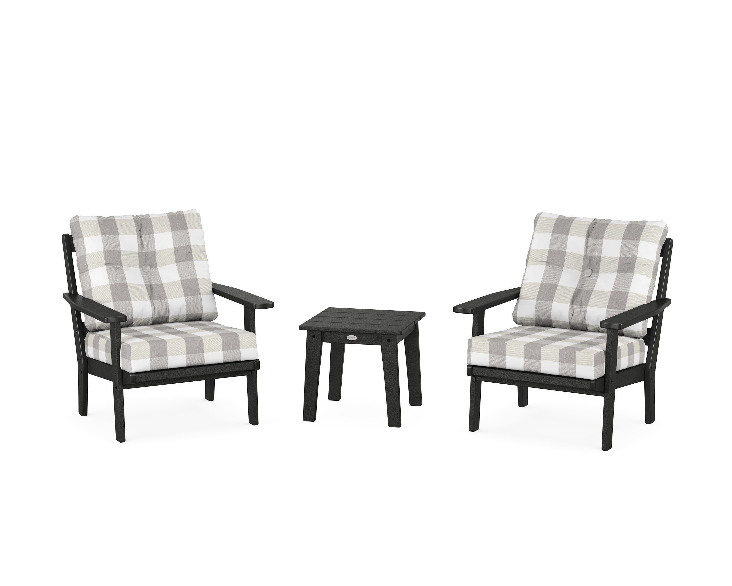 Prairie 3-Piece Deep Seating Set in Black / Buffalo Plaid Grey Mist