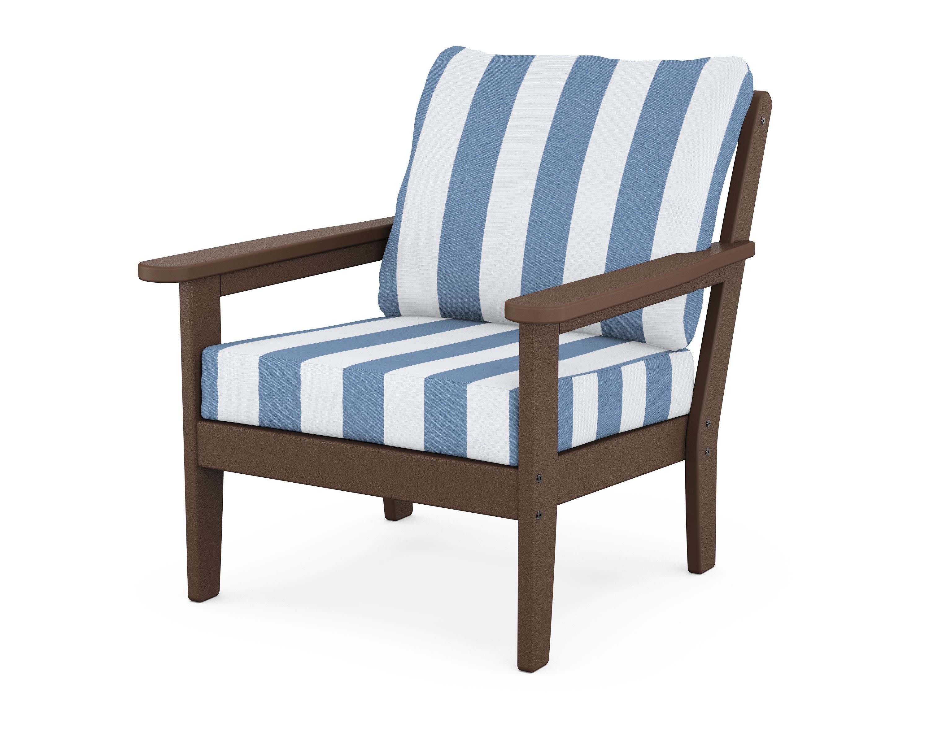 Cottage Deep Seating Chair in Mahogany / Cabana Stripe Sky Blue