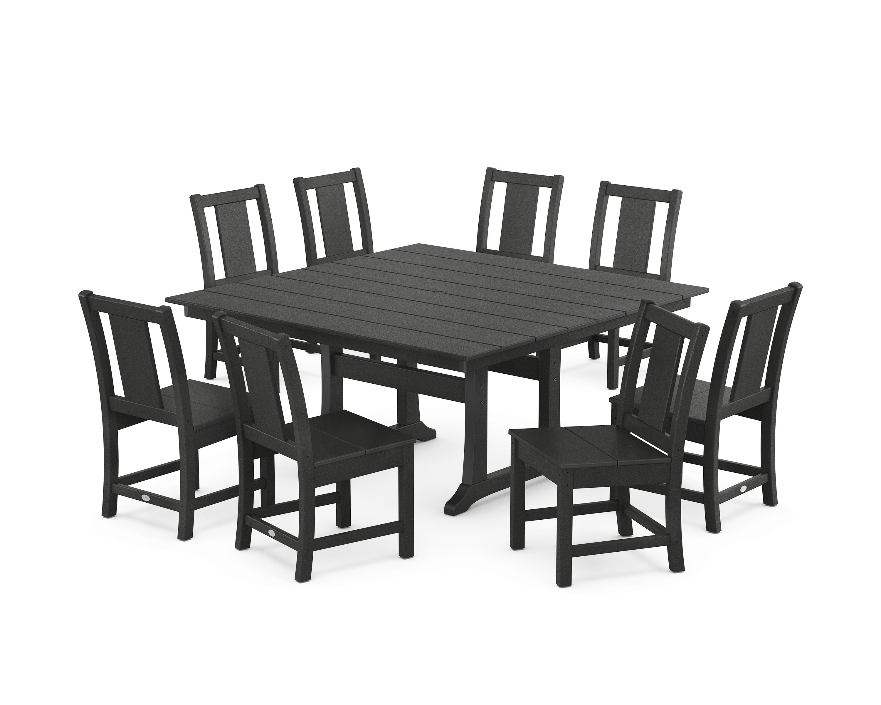 Prairie Side Chair 9-Piece Square Farmhouse Dining Set with Trestle Legs in Black