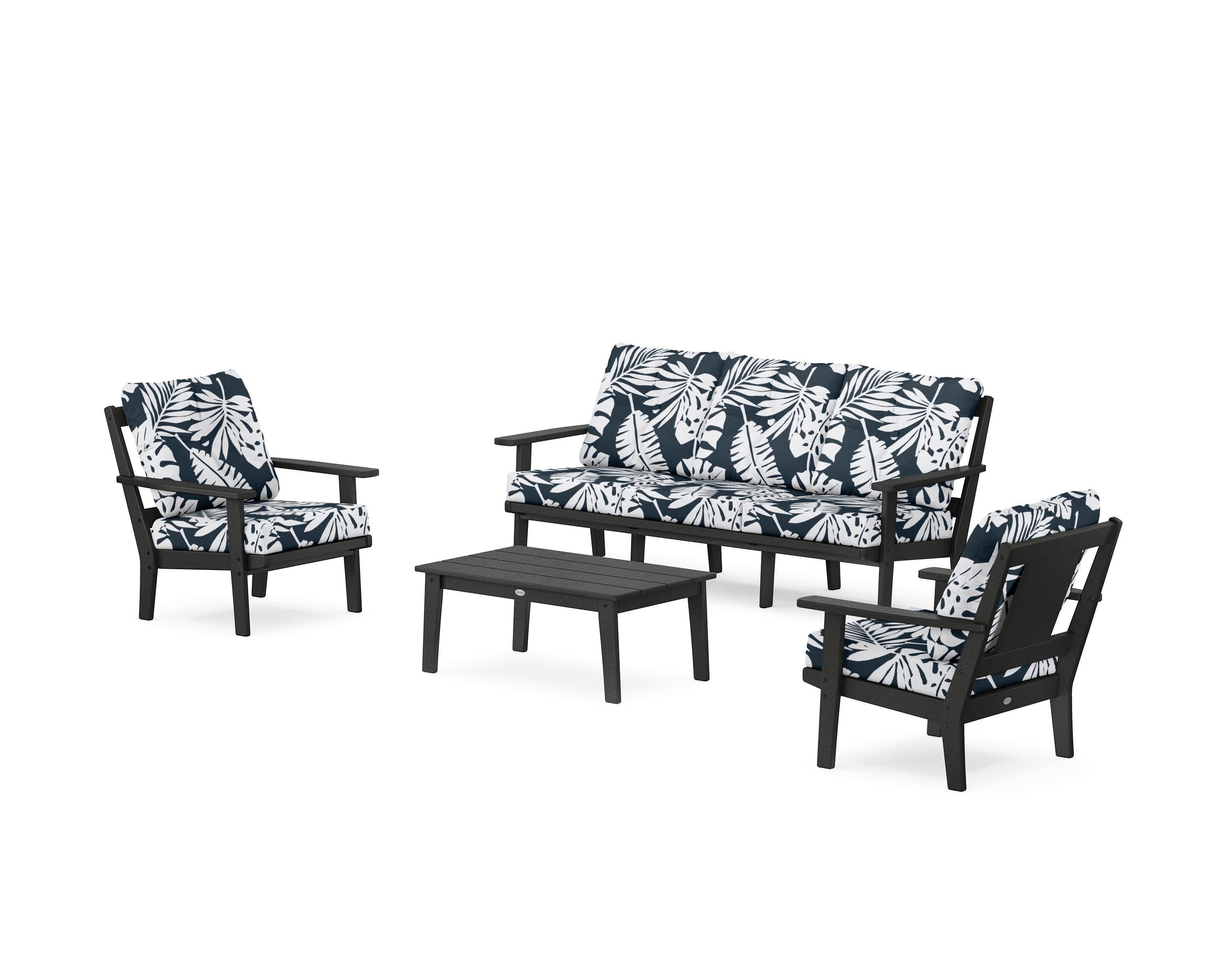 Prairie 4-Piece Deep Seating Set with Sofa in Black / Leaf Marine Indigo