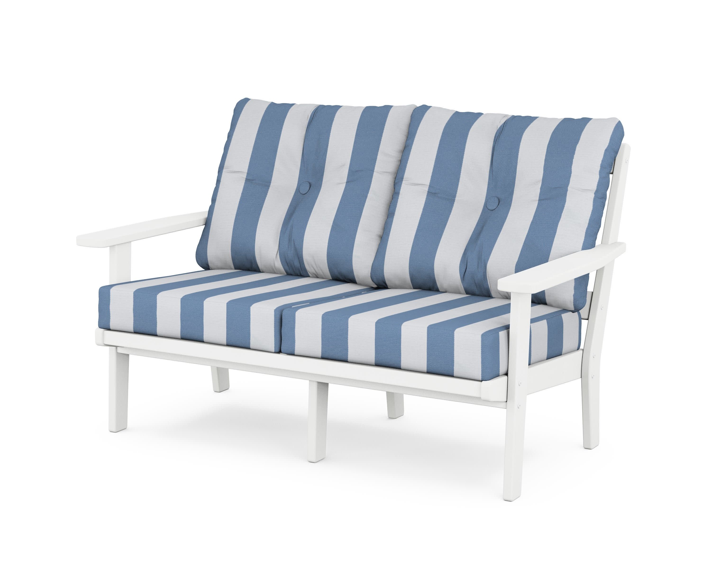 Prairie Deep SeatingLoveseat in White / Cabana Stripe Sky Blue