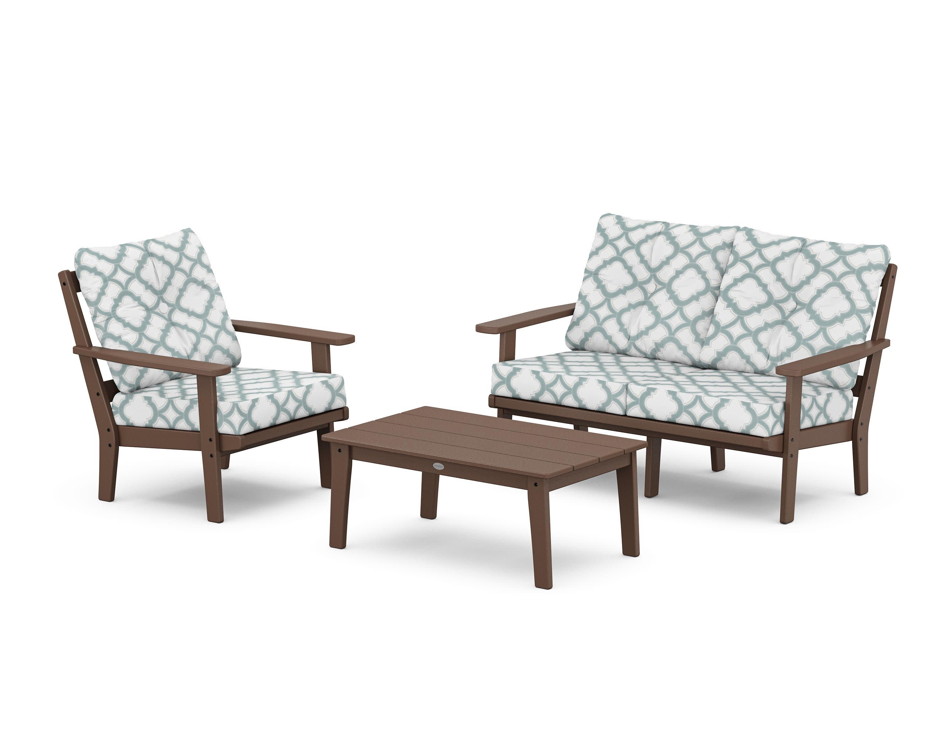 Prairie 3-Piece Deep Seating Set with Loveseat in Mahogany / Trellis Glacier Spa