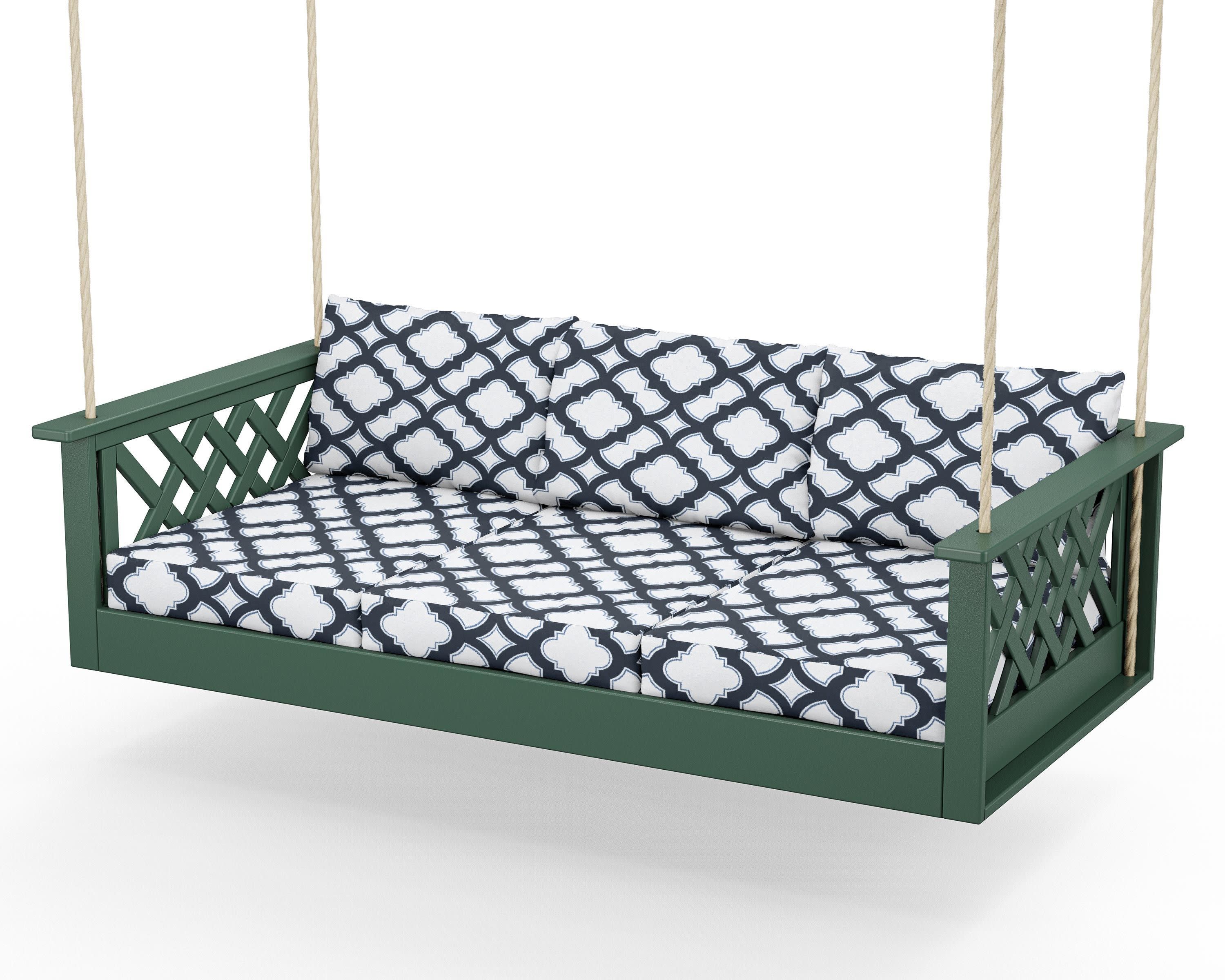Wovendale Daybed Swing in Green / Trellis Marine Indigo