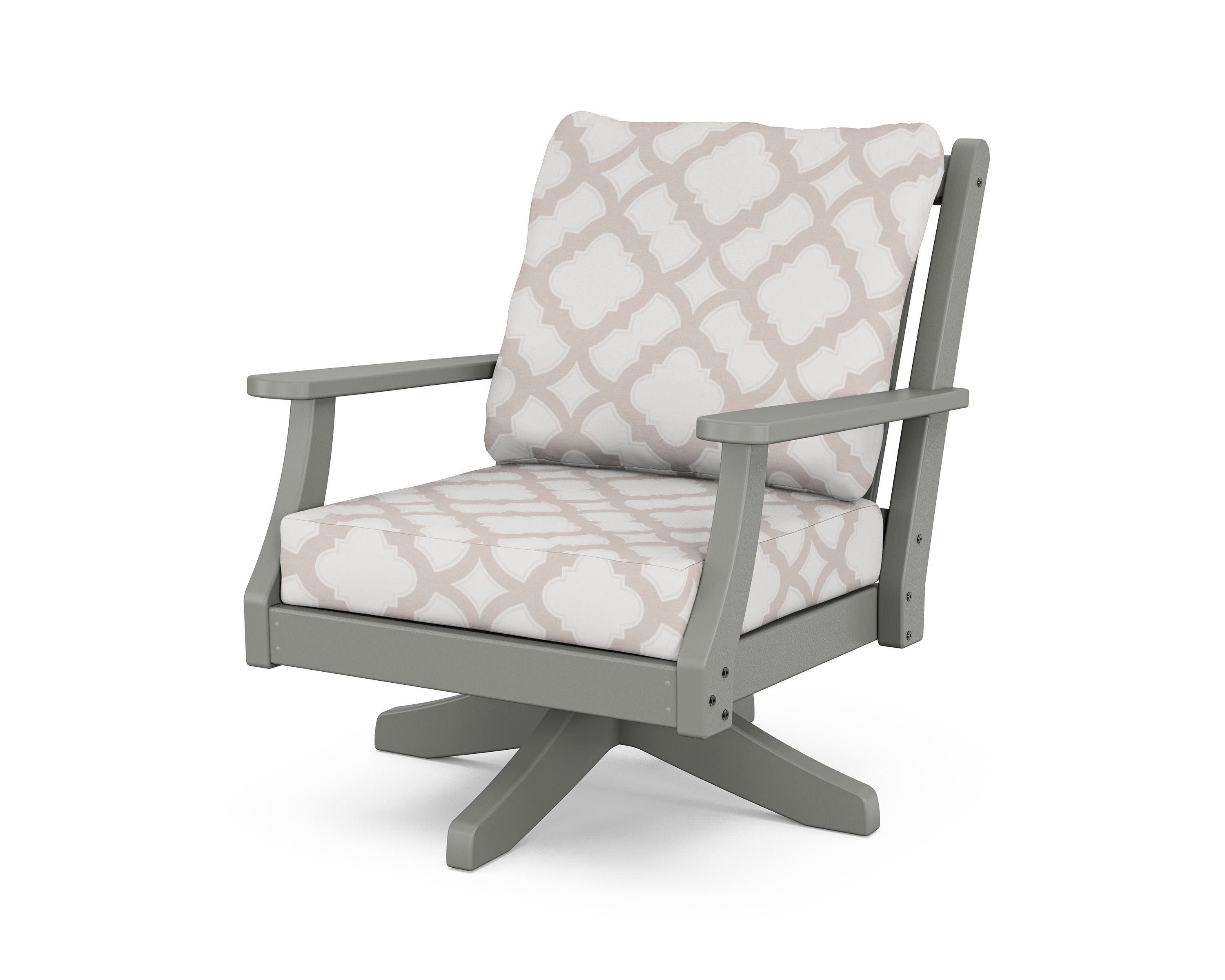 Wovendale Deep Seating Swivel Chair in Slate Grey / Trellis Dune Burlap