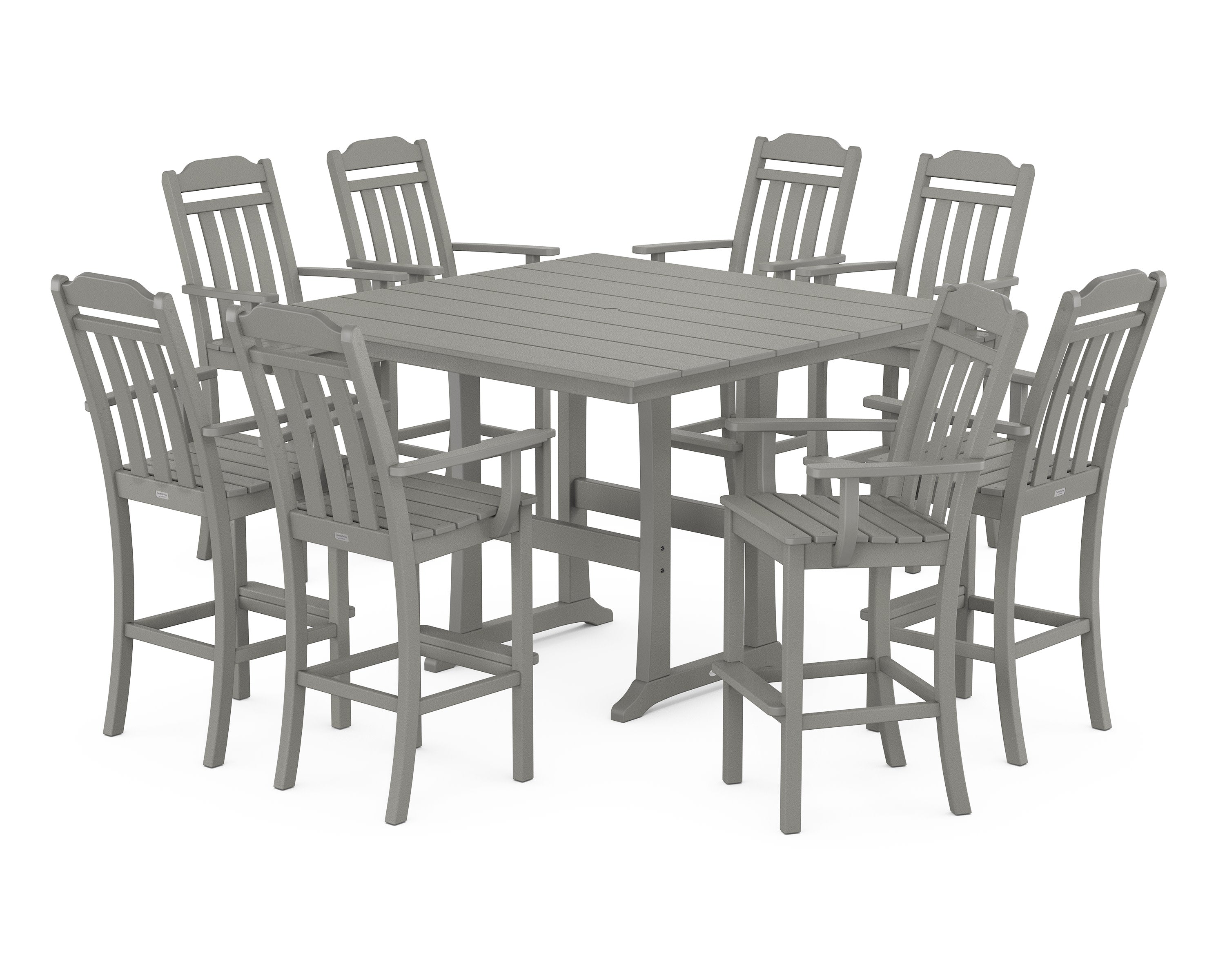 Cottage 9-Piece Farmhouse Bar Set with Trestle Legs in Slate Grey