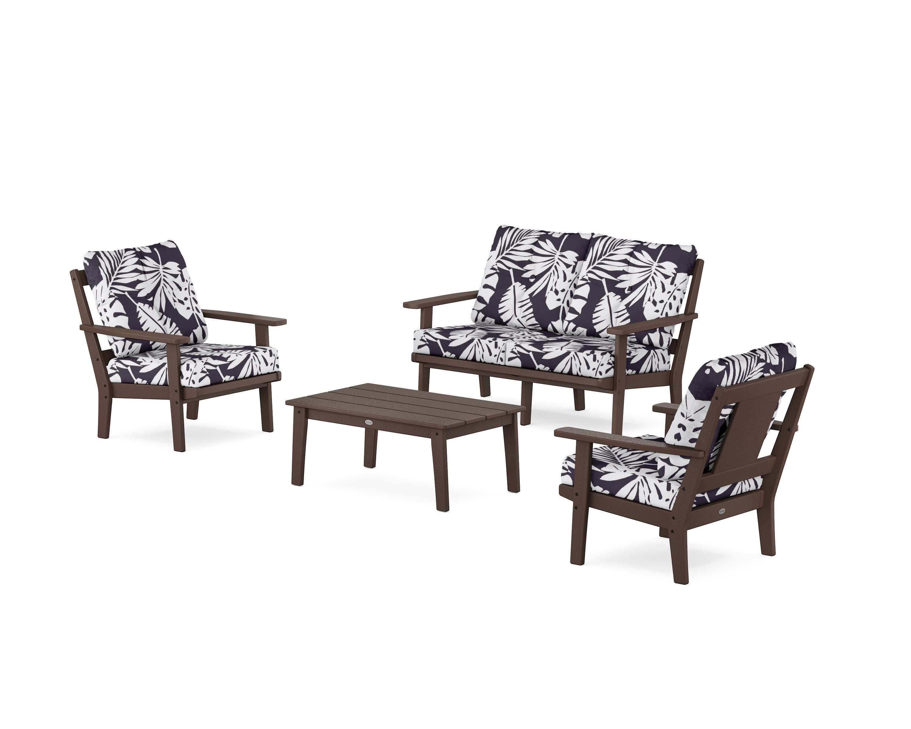 Prairie 4-Piece Deep Seating Set with Loveseat in Mahogany / Leaf Navy