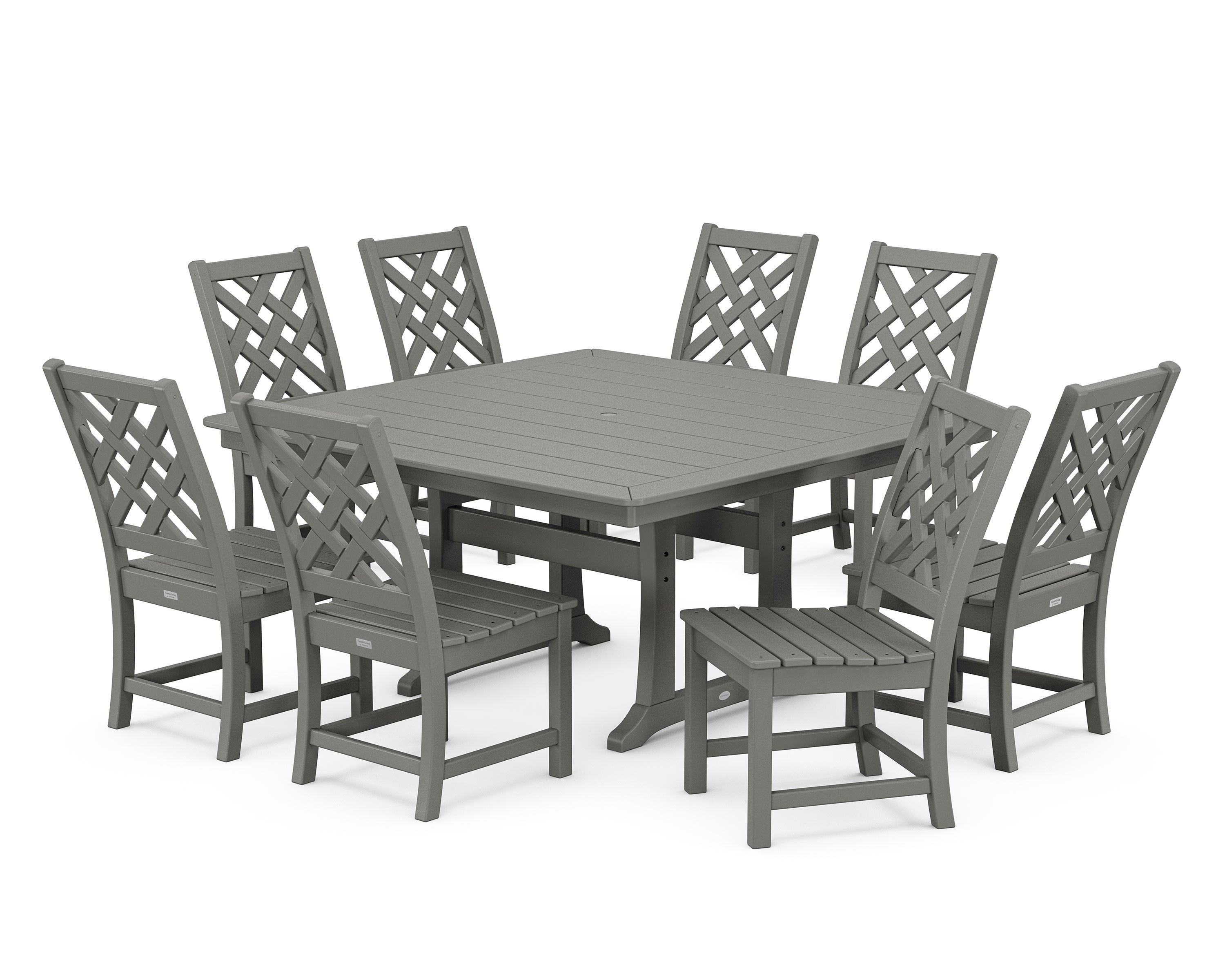 Wovendale Side Chair 9-Piece Square Dining Set with Trestle Legs in Slate Grey