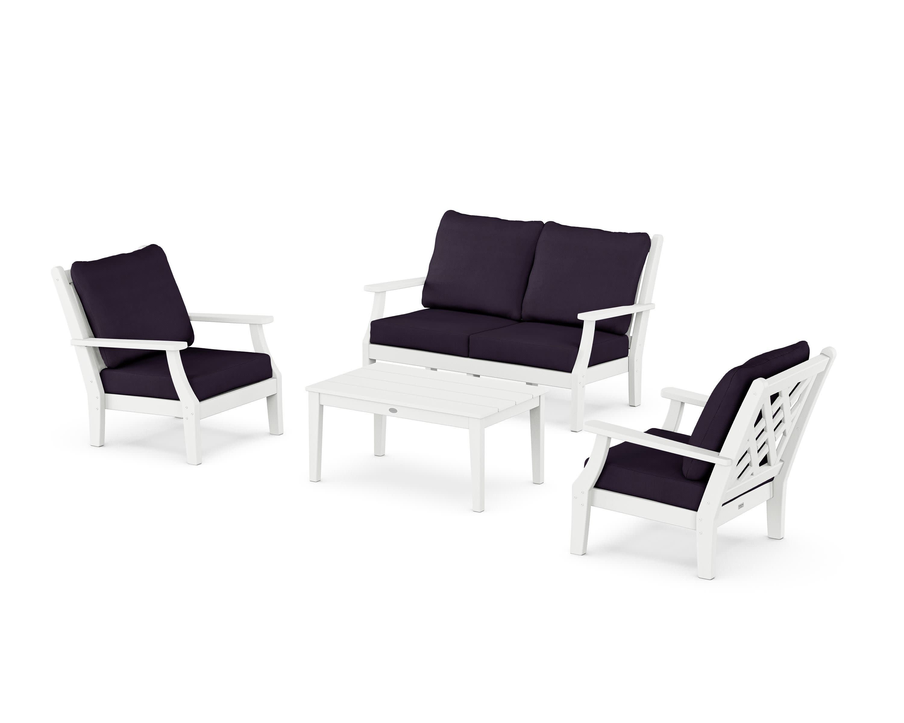 Wovendale 4-Piece Deep Seating Set with Loveseat in White / Navy Linen