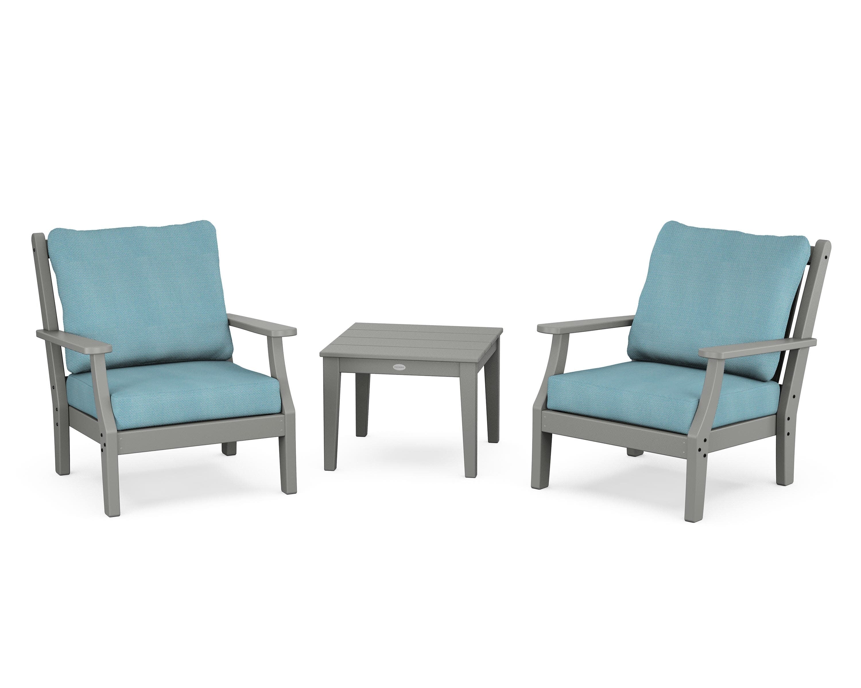 Wovendale 3-Piece Deep Seating Set in Slate Grey / Lattice Sky Blue