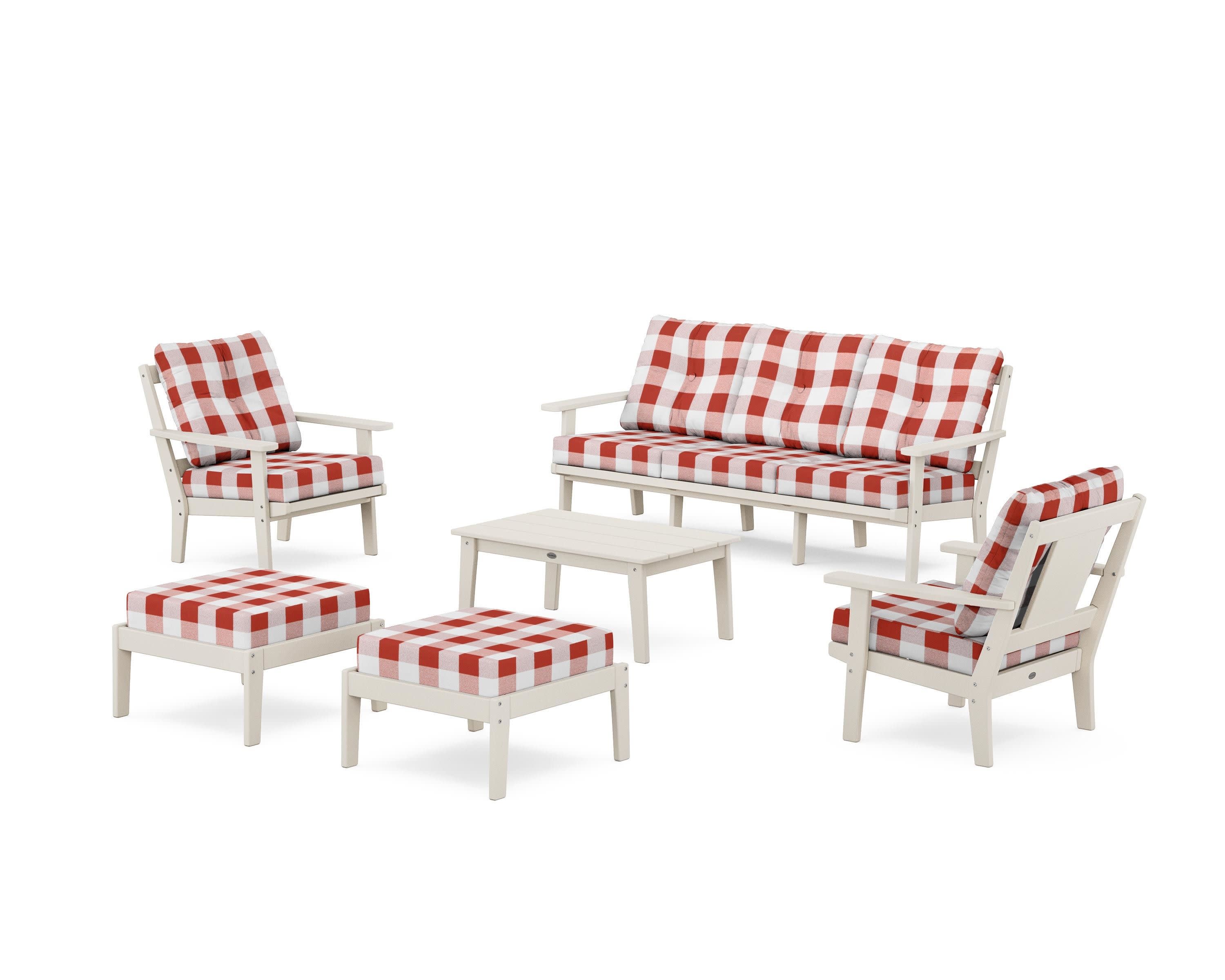 Prairie 6-Piece Lounge Sofa Set in Sand / Buffalo Plaid Crimson