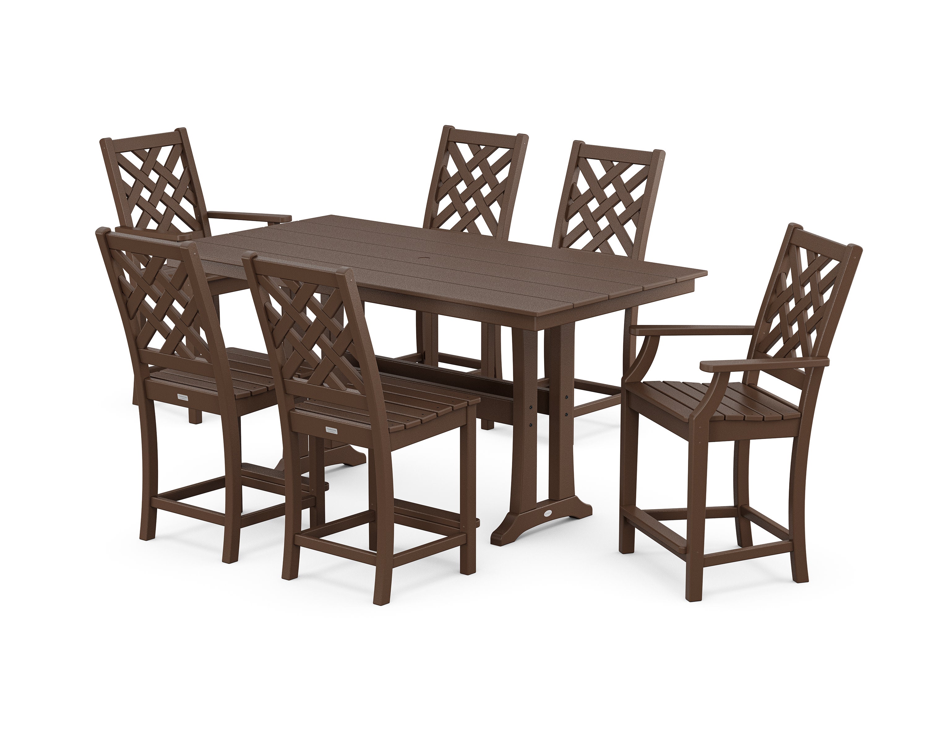 Wovendale 7-Piece Farmhouse Counter Set with Trestle Legs in Mahogany